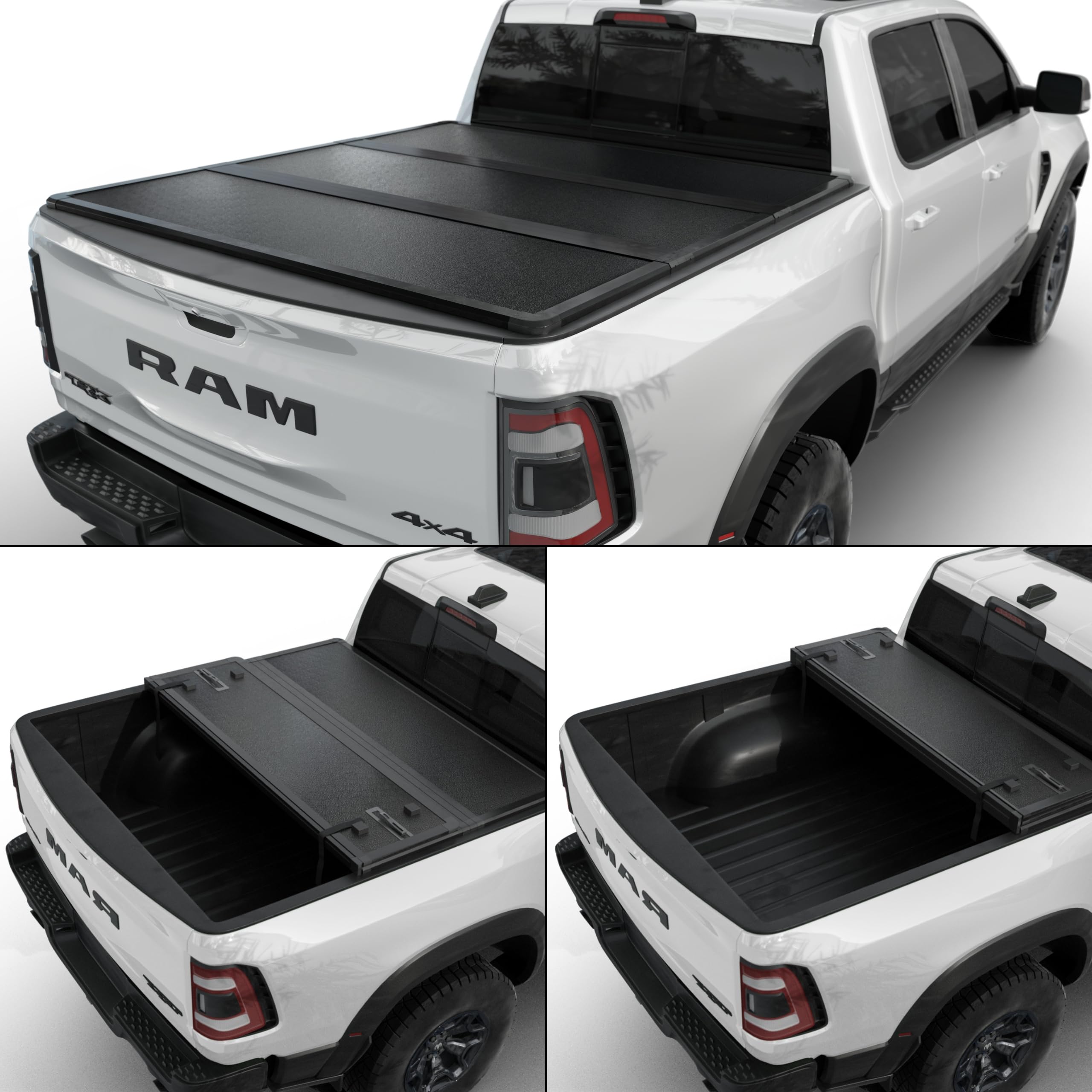 Toptiny Hard Folding Truck Bed Tonneau Cover |HTF012|Fits 2009-2025 Dodge Ram 1500 6' 4'' Bed Without Ram Box (76.3)