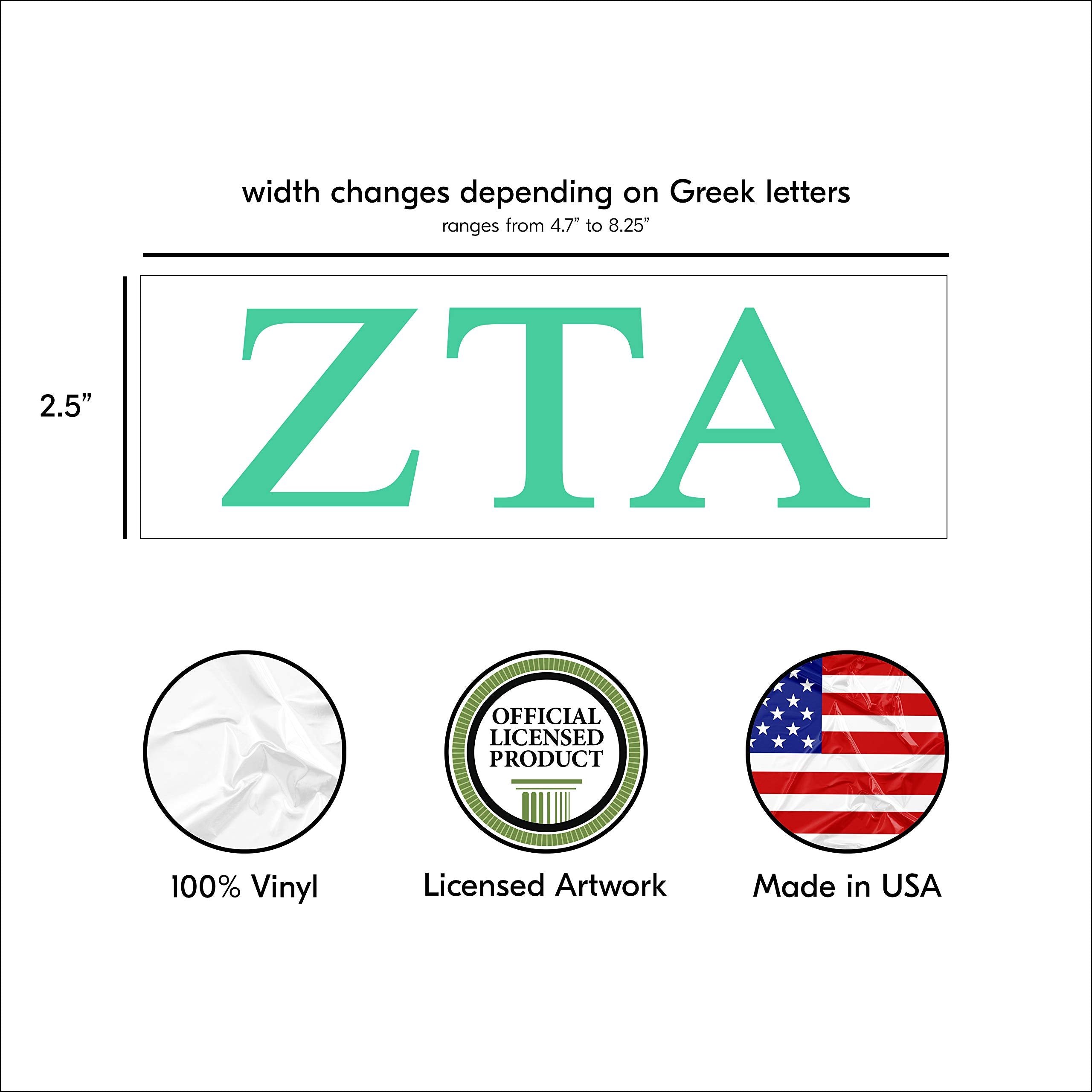 Pro-Graphx Zeta Tau Alpha Greek Sorority Sticker Decal, 2.5 Inches Tall, Mint