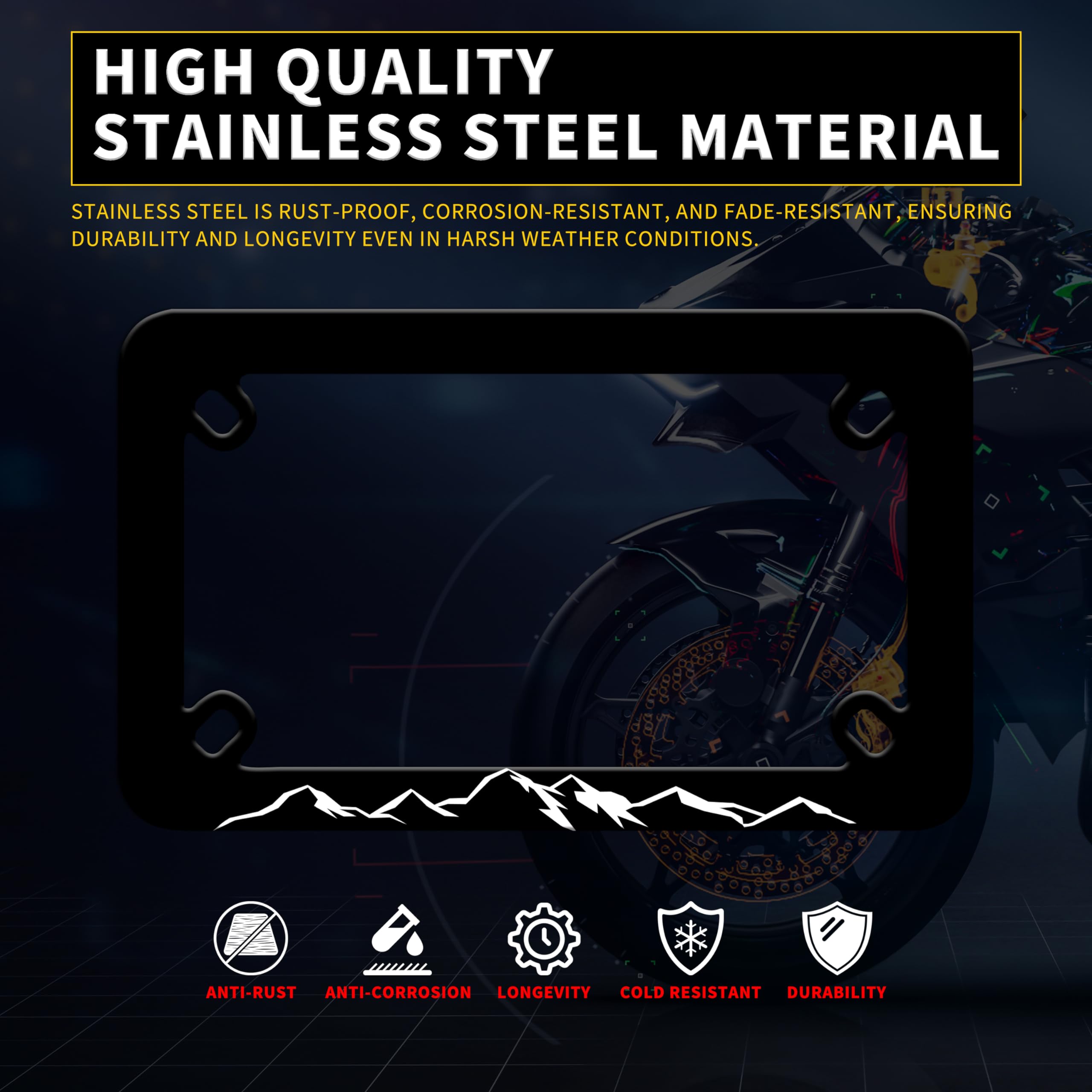 Motorcycle Mountains License Plate Frame Mountain Stainless Steel Material Funny Motorbike License Plate Holder Motorcycle Acces