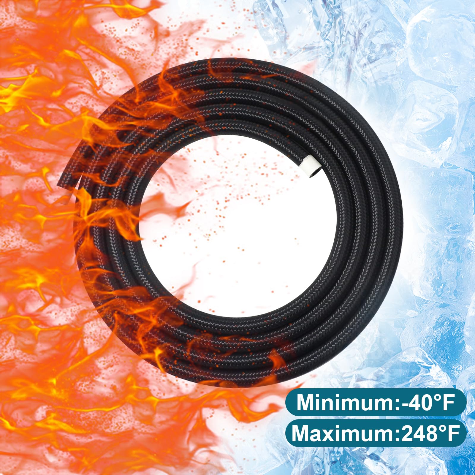 VWTNI 8AN Fuel Line, 8AN CPE Fuel Hose, 5FT Transmission/Oil Cooler Lines, Nylon Braided Fuel Line Hose.