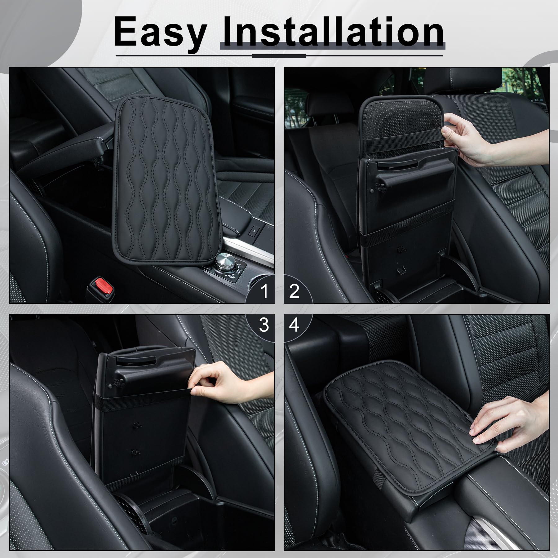 Amiss Auto Center Console Pad, Universal Waterproof Armrest Seat Box Cover, Car Interior Accessories, Leather Auto Armrest Cover