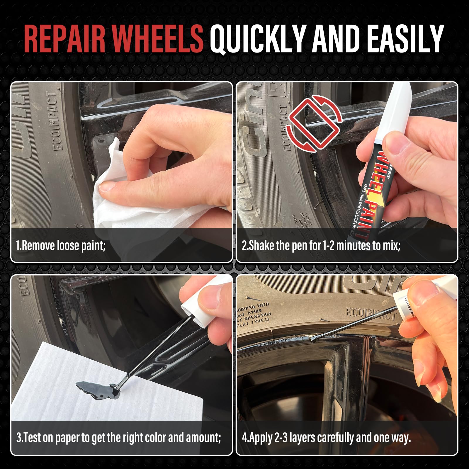 SMAPHY Gloss Black Rim Touch Up Paint - Quick & Easy Wheel Repair Paint for Cars - Universal Color for Rim Restoration