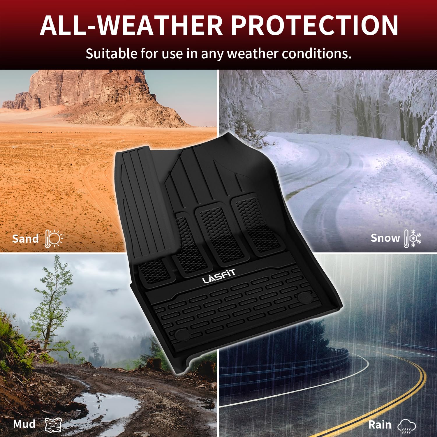 Lasfit Floor Mats & Trunk Mat For Jeep Wagoneer 2022-2025 7-Seat (Not For 8-Seat) All Weather Custom Fit Car Floor Liners Black
