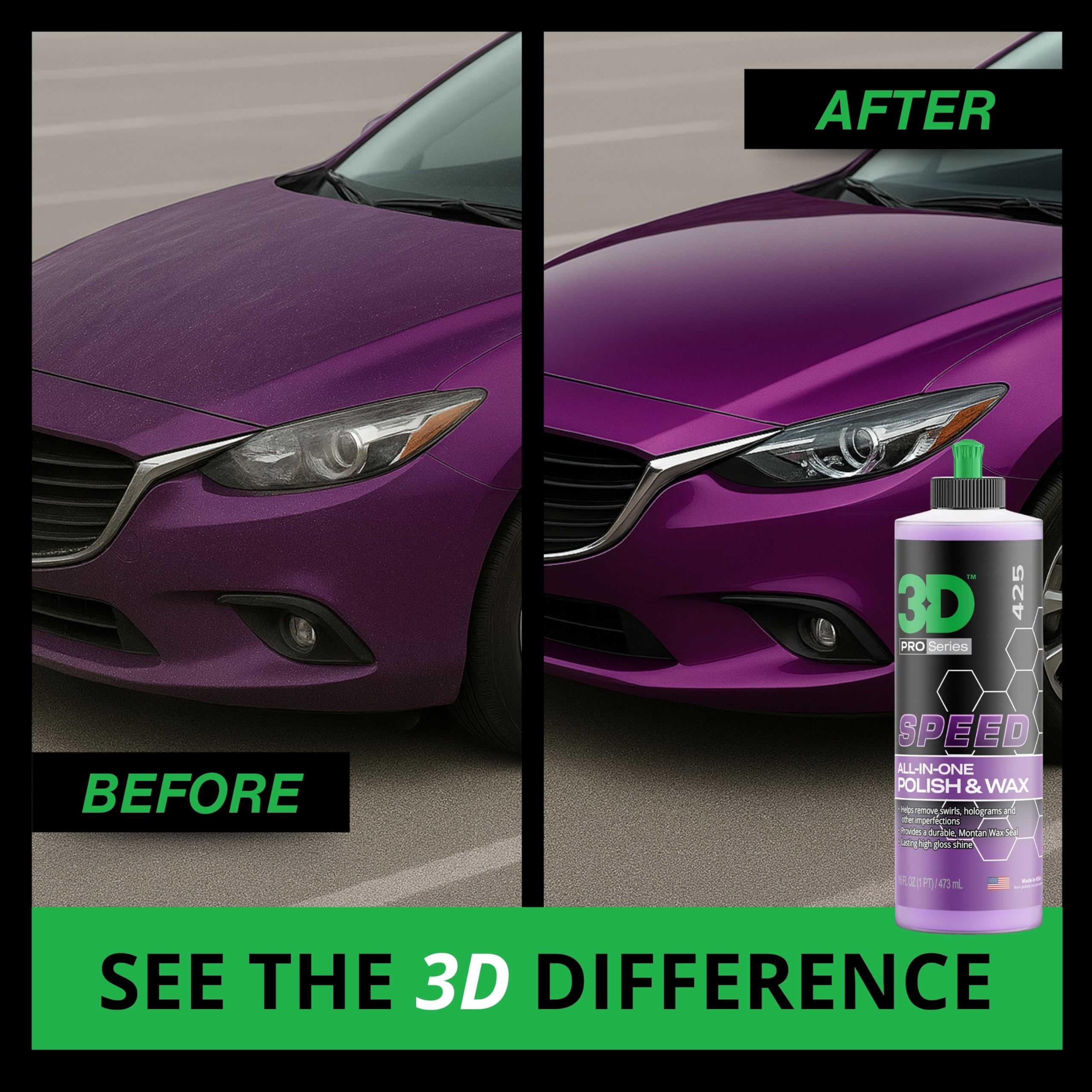 3D 3D Speed Car Polish & Wax - All-In-One Scratch Remover, 32oz, Model P305