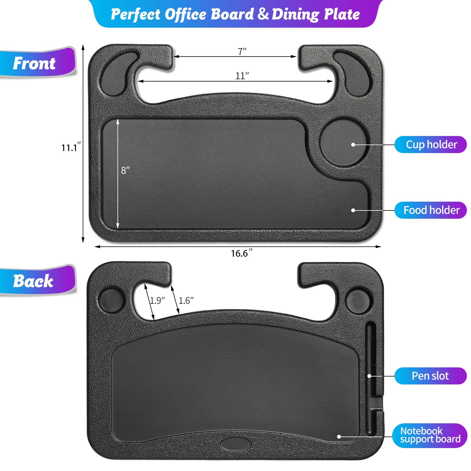 Cutequeen Car Eatinglaptop Steering Wheel Desk (Black,16.62A X 11.1A (2 In 1))