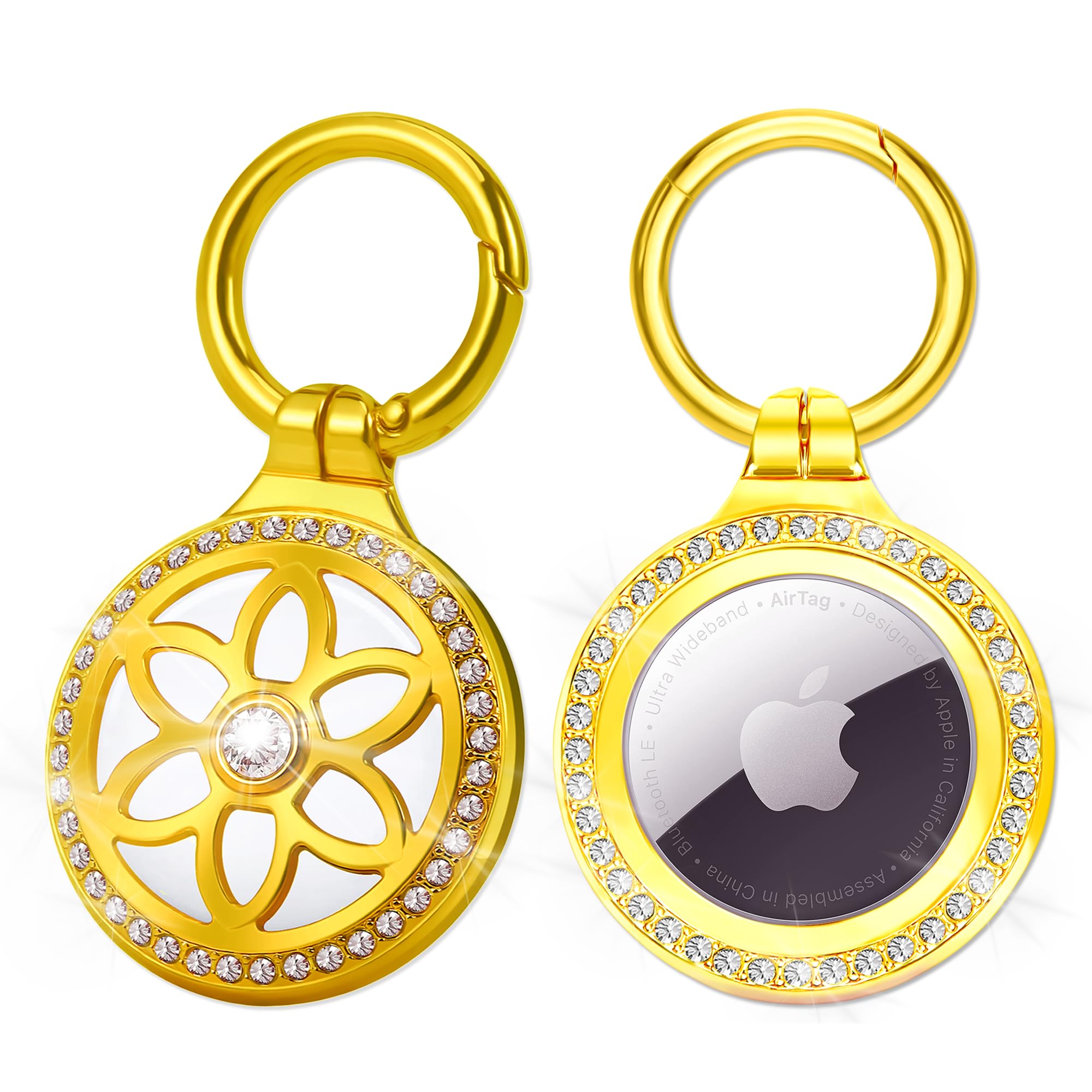 Deerlet Airtag Holder 2 Pack,Metal Badge Rhinestone Airtag Key Chain,Diamonds Shine Air Tag.Holder Keychain,Air Tag Key Chain Co
