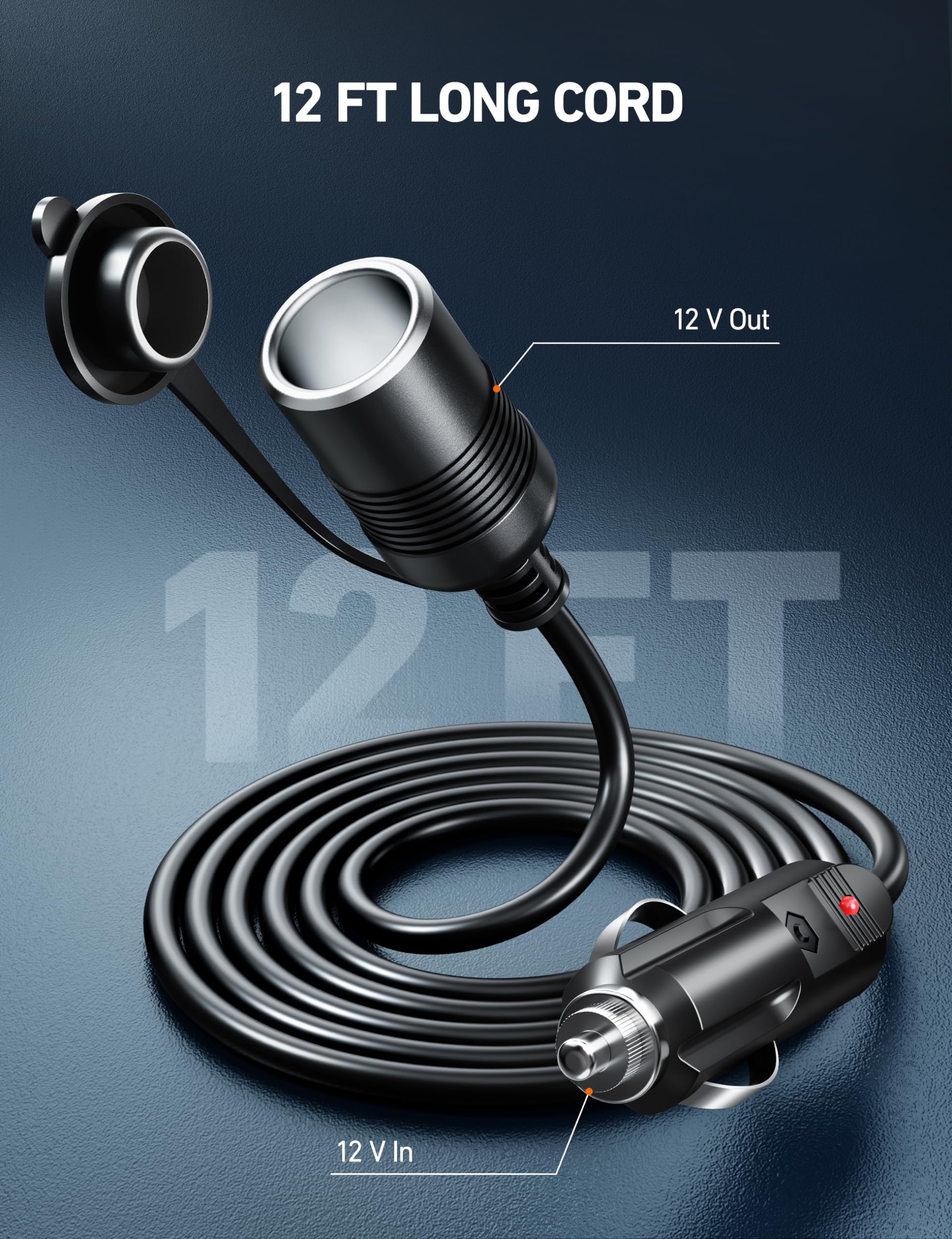 Astroai 12Ft/12V Cigarette Lighter Extension Cord, Male To Female Socket 120W/15A Heavy Duty Extension Cord, Compatible With Air
