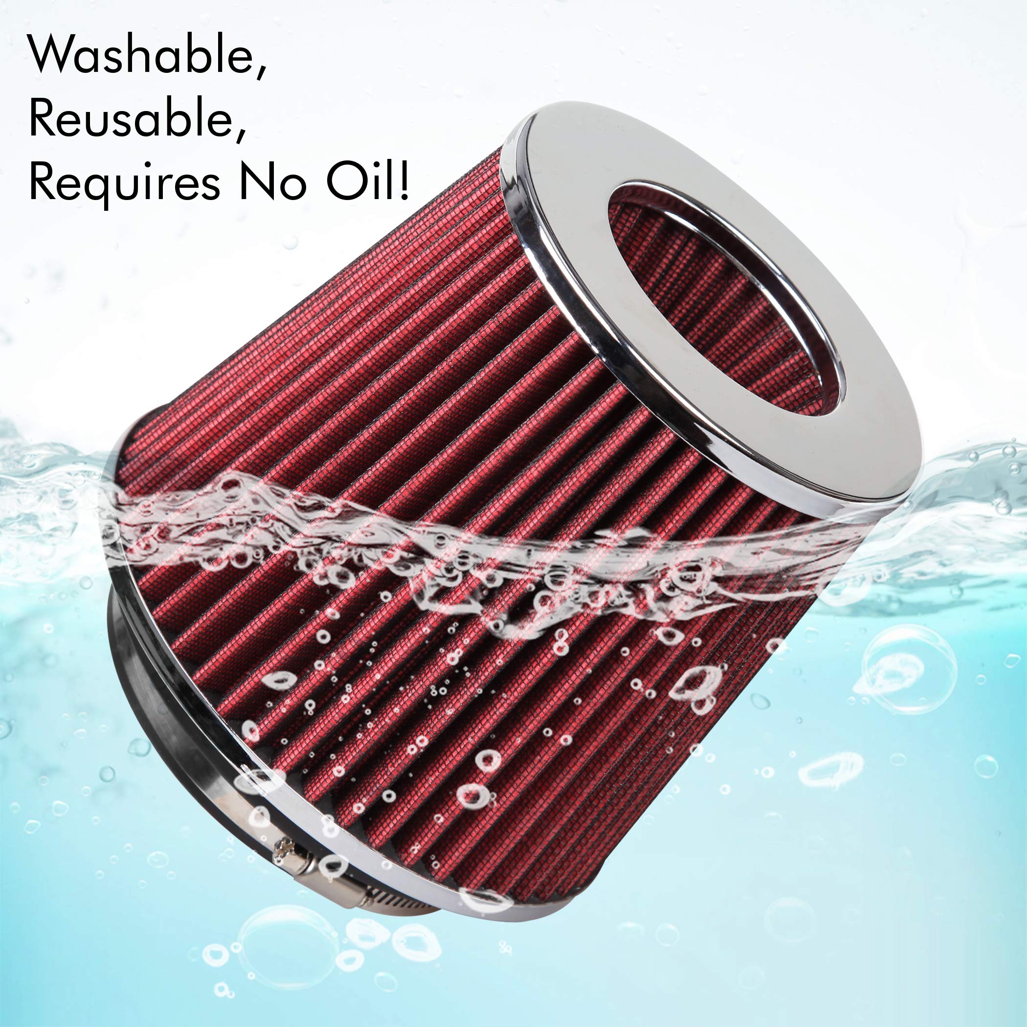Cartman Clamp-On Engine Air Filter, Fit Intake Tube With 3/3.5/4In Diameter, Premium High Performance Replacement Filter, Washab