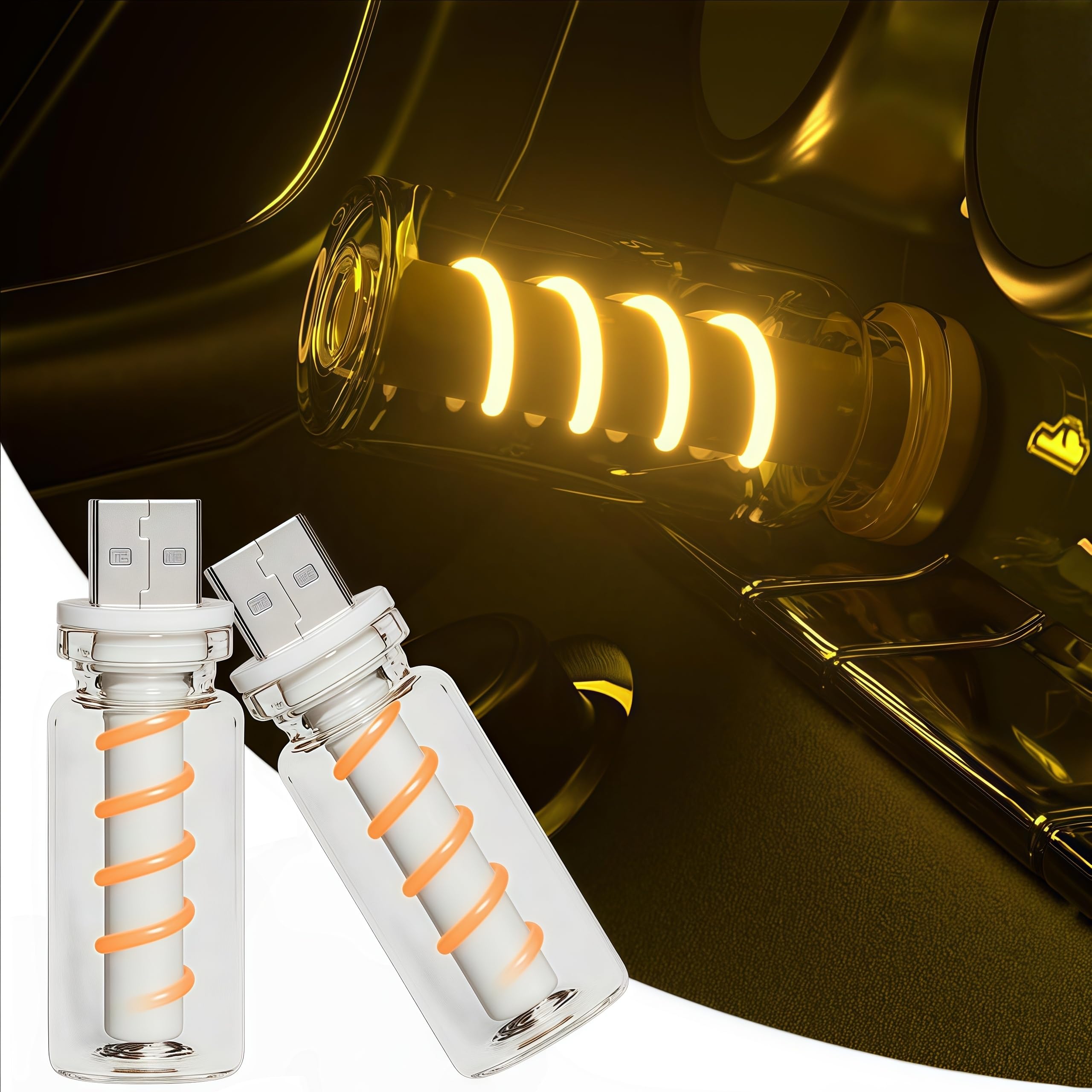 LED Car Interior Light, Touch Control USB Night Lamp, Retro Style Ambient Lighting for Auto, Bedroom, Desk (2PCS Yellow)