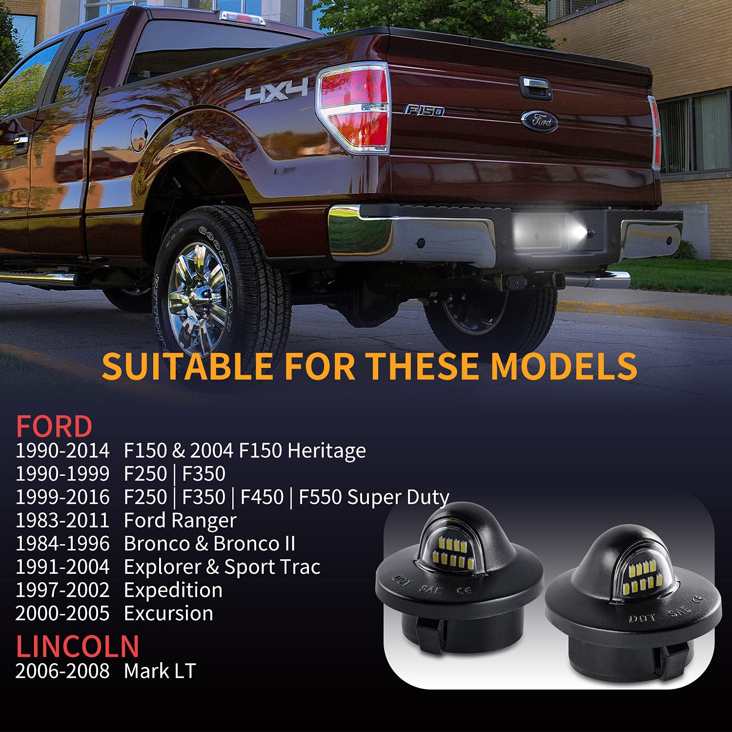 Gempro License Plate Light Assembly Led Tag Lamp Replacement For Ford F150 F250 F350 F450 F550 Superduty Bronco Excursion Ranger