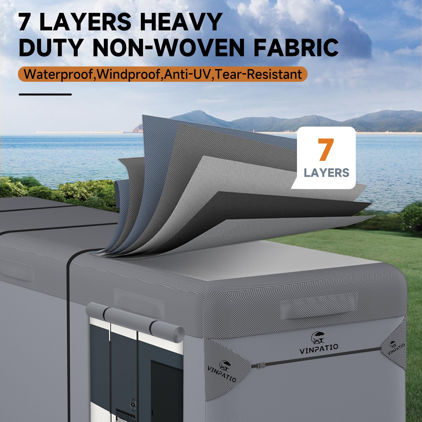 VINPATIO Class A RV Cover, Extra Thick 7 Layers, Fits 31-34FT, Heavy Duty Windproof Waterproof, Grey