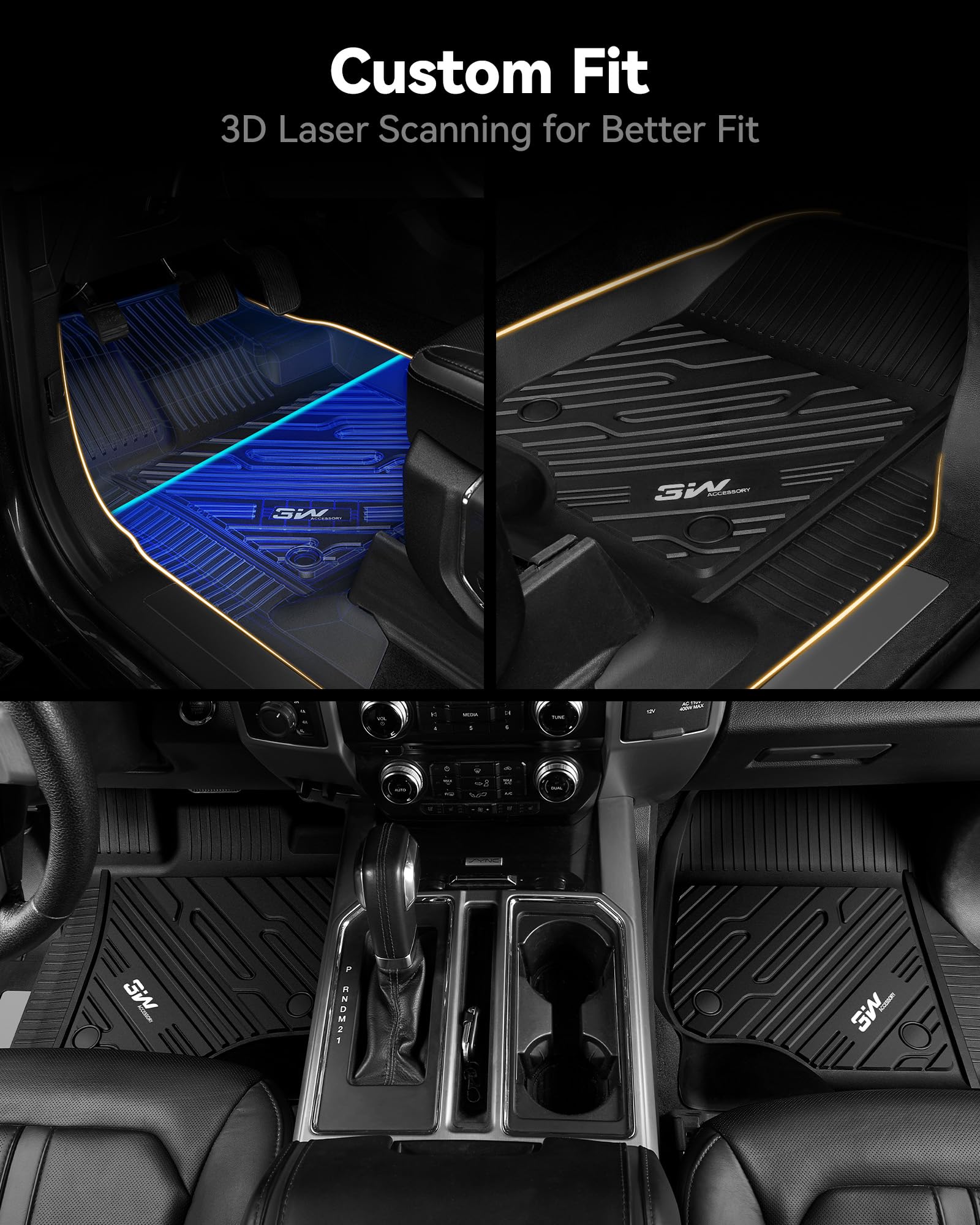 3W Floor Mats Fit For Ford F150/F-150 Lightning Supercrew Cab 2015-2024 2025, Tpe All Weather Custom Fit Car Accessories 1St Onl