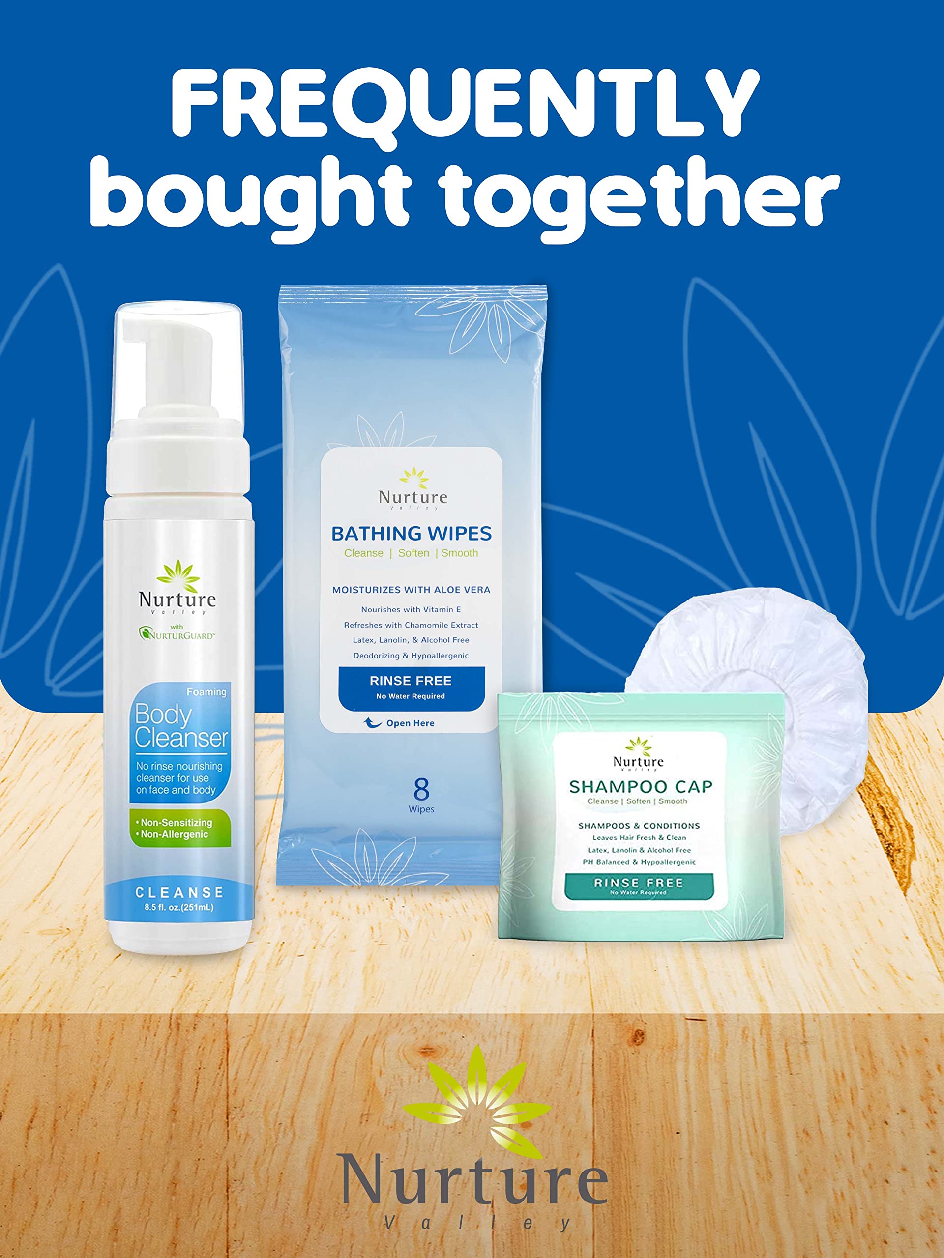 Nurture Valley Rinse Free Bathing Wipes For Adults  Waterless Cleansing W Aloe For Sensitive Skin  Disposable Adult Body Bath We