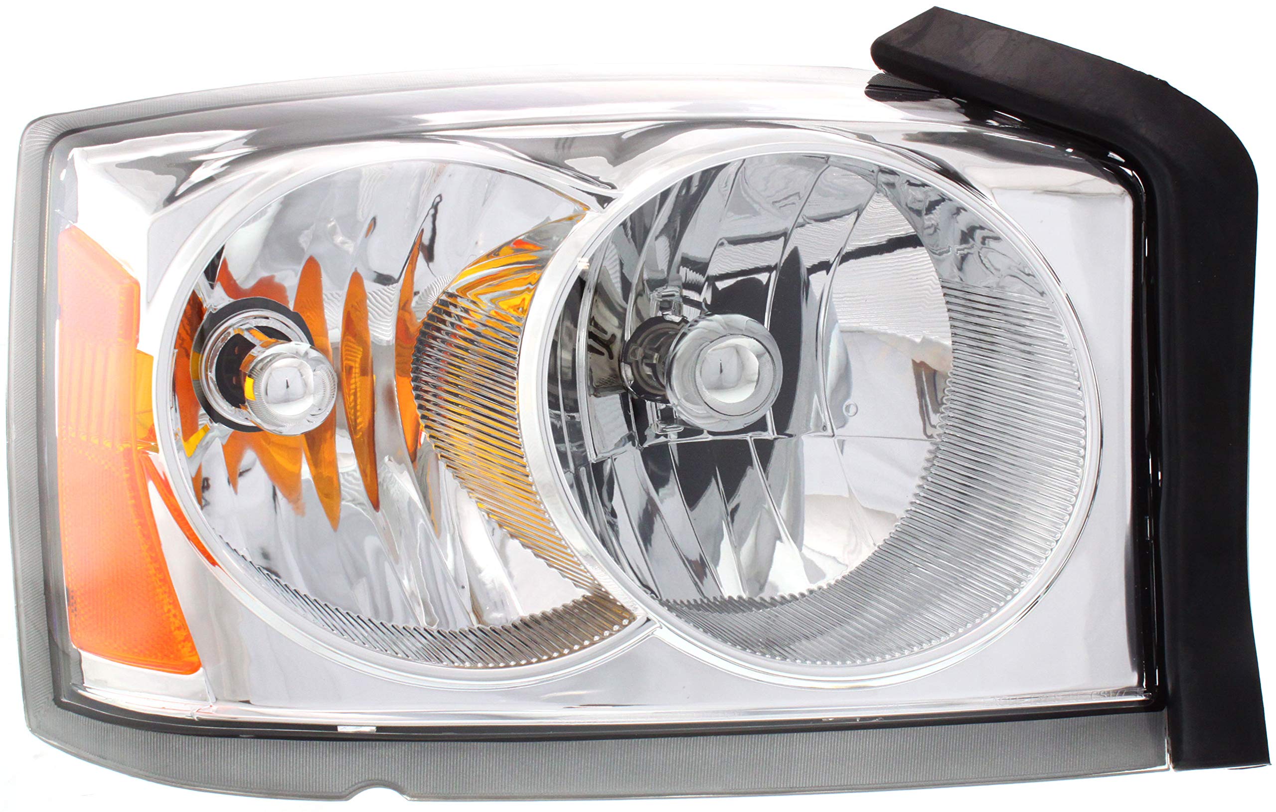 Evan-Fischer Headlight Assembly Compatible With 2005-2007 Dodge Dakota Halogen Chrome Interior With Corner Light Bulb Shield Pas