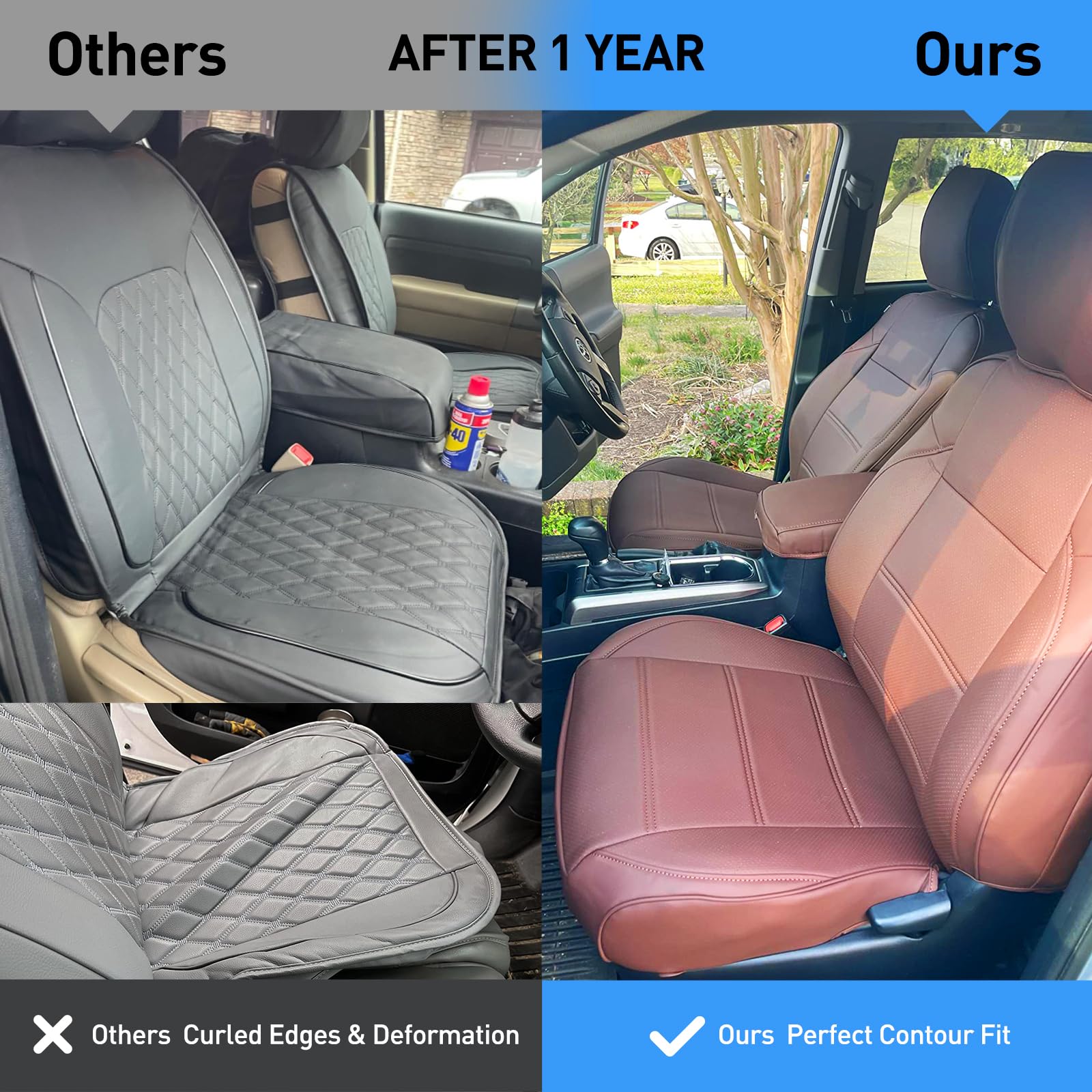 DrCarNow Tacoma Seat Covers 2016-2023, Brown Faux Leather, Waterproof, Crew/Double Cab