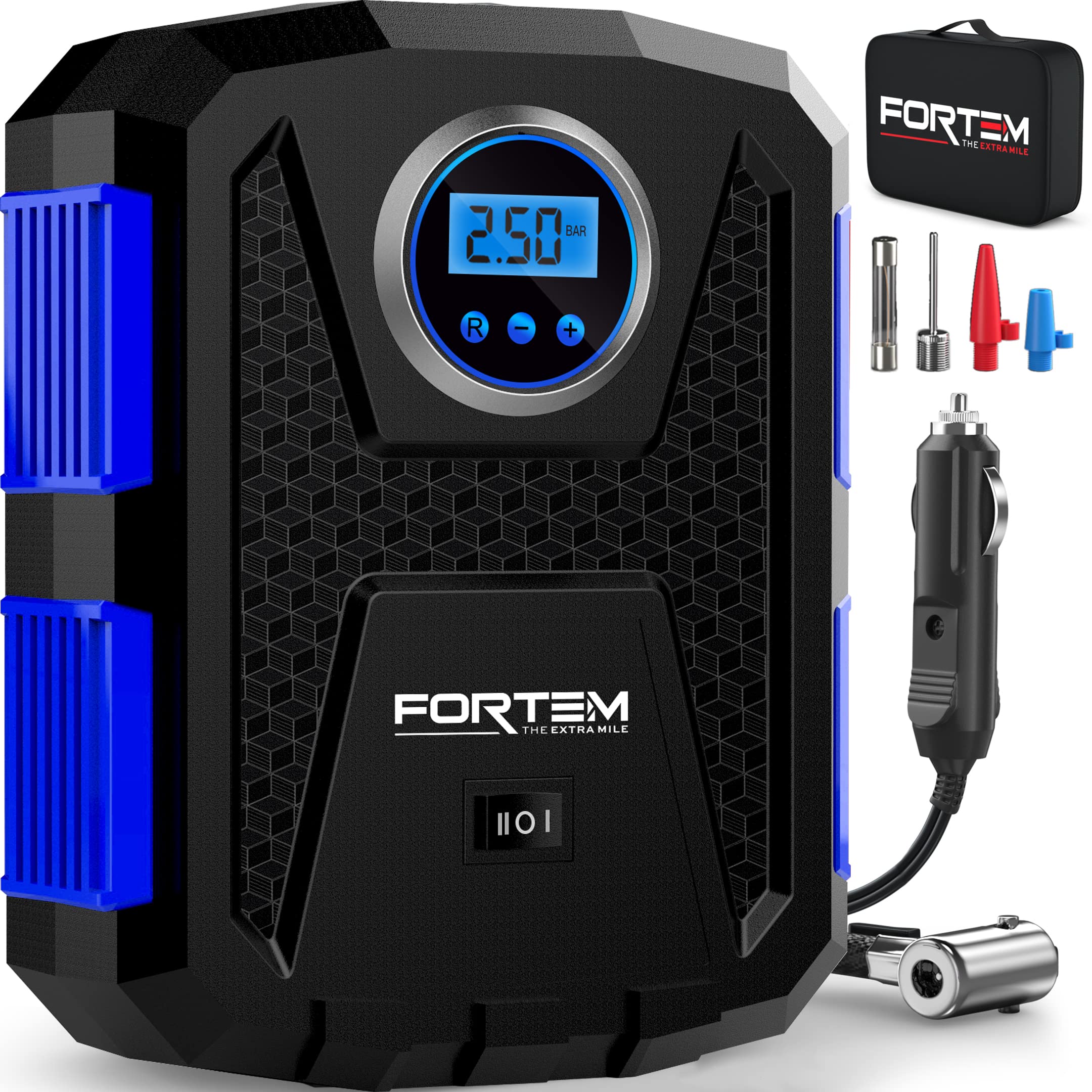 Fortem Tire Inflator Portable Air Compressor 150 Psi, Bike Pump, 12V Electric Air Pump For Car Tires And Bicycles W/Led Light, D