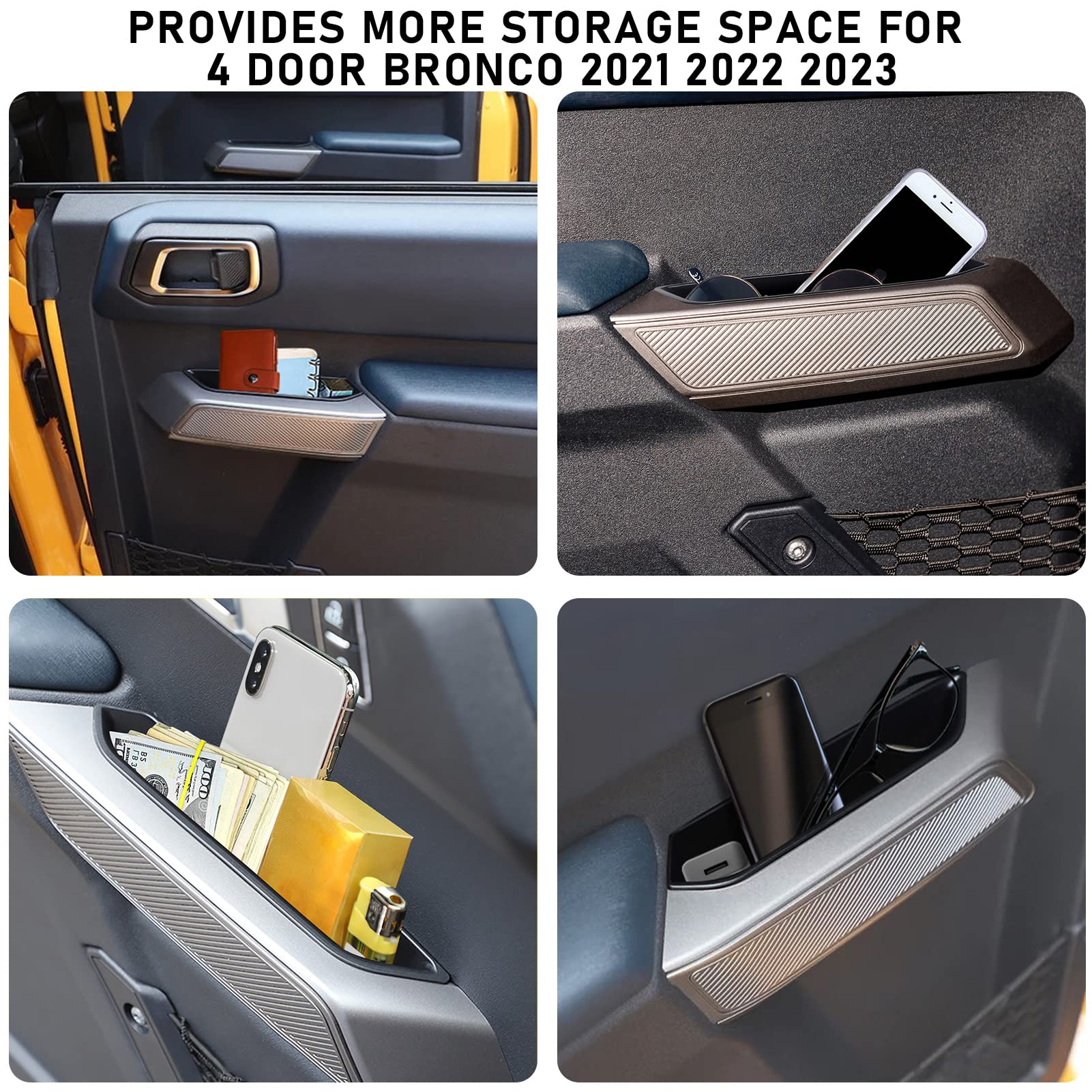 Wdg Door Side Storage Box Handle Container For Ford Bronco 2021 2022 2023 2024 2025 Car Interior Accessories, Abs Front Door Sid