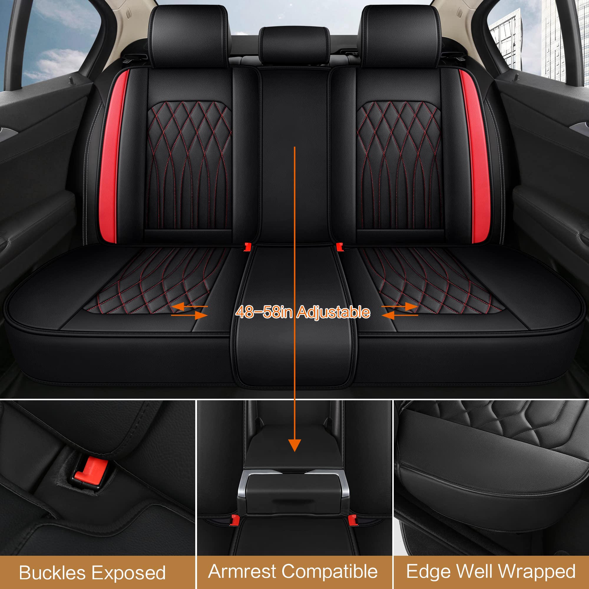 Pariitadin Leather Car Seat Covers Full Pair, Waterproof Faux Leather Seat Covers For Cars, Non-Slip Car Interior Covers Univers