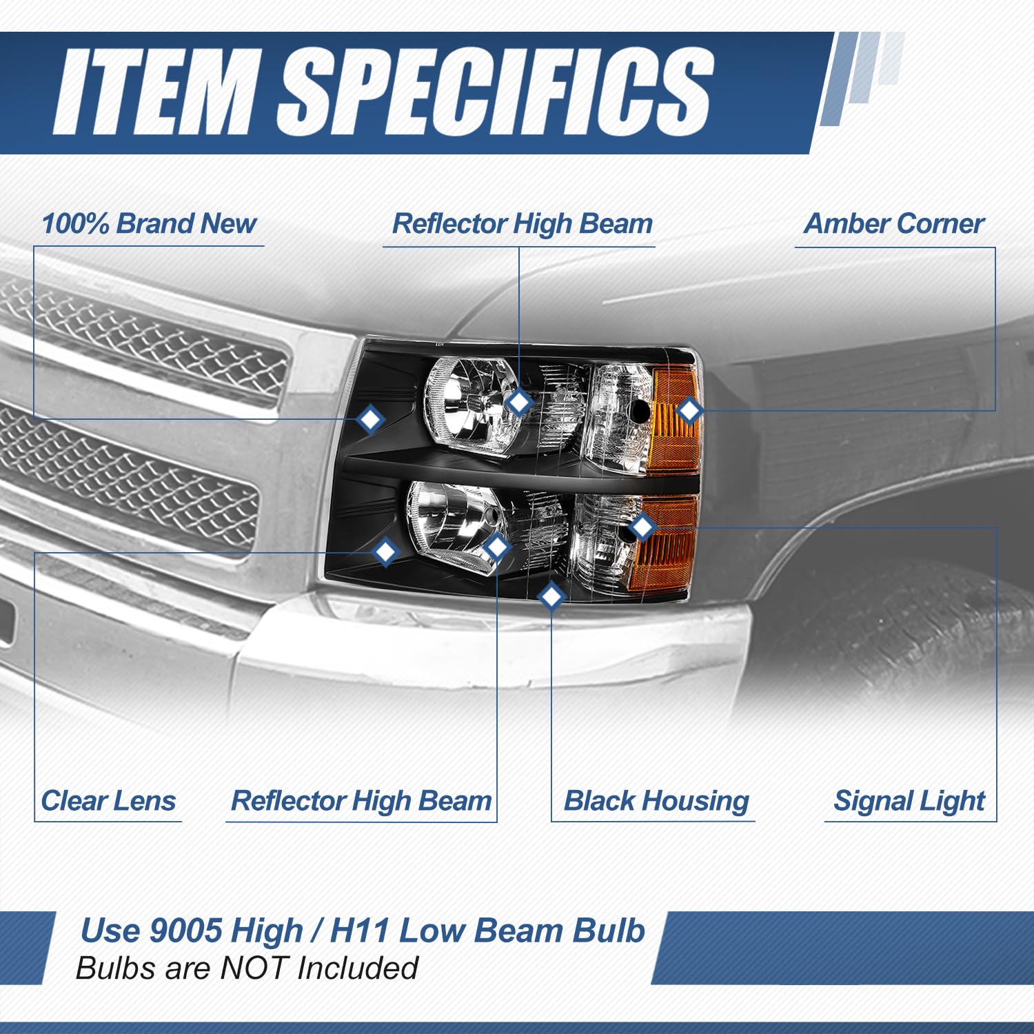 Auto Dynasty Headlights Assembly Compatible With 2007-2014 Chevy Silverado 1500, Driver And Passenger Side Halogen Headlamps Rep