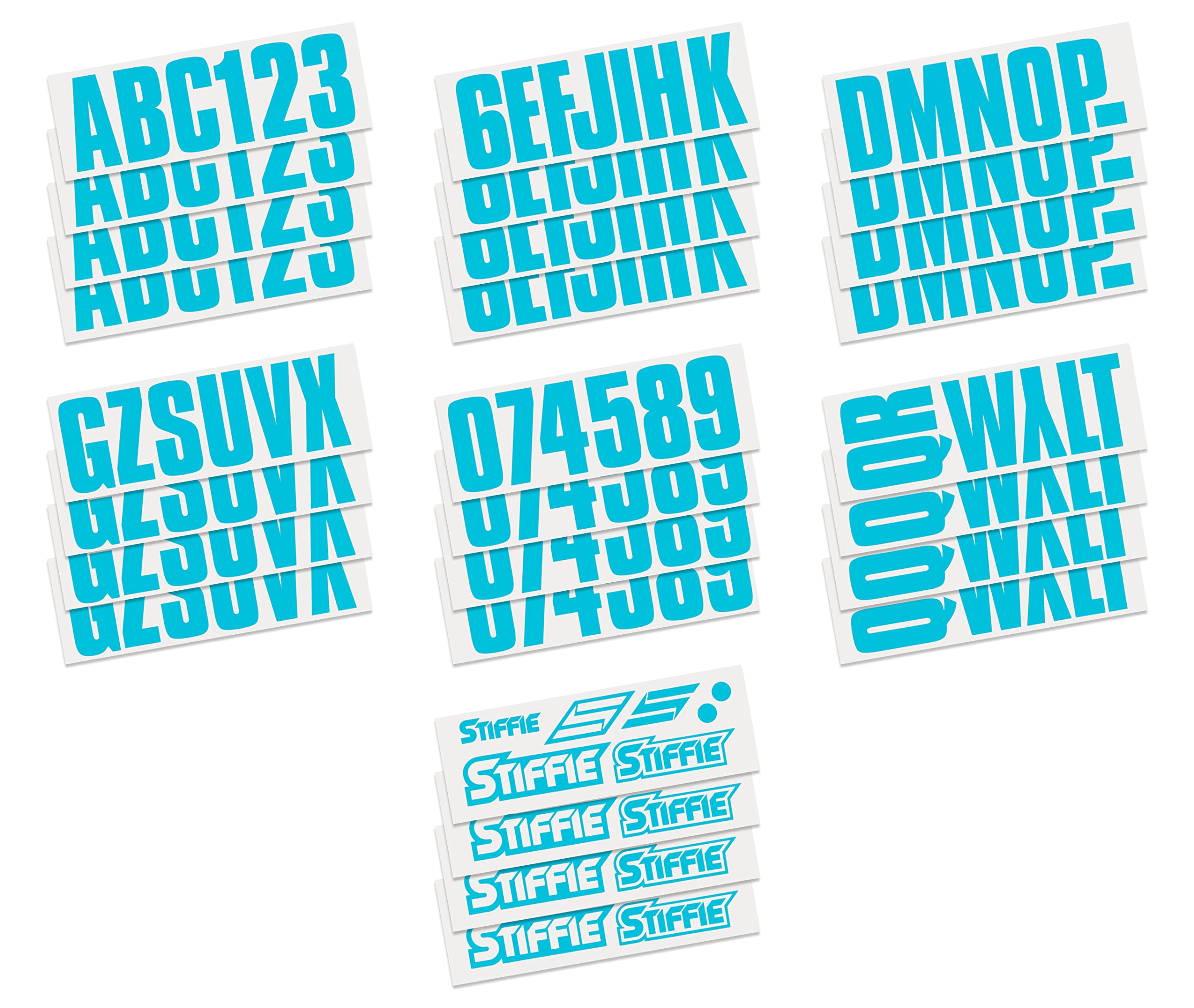 Stiffie Uniline Sky Blue 3 Alpha-Numeric Registration Identification Numbers Stickers Decals For Boats & Personal Watercraft