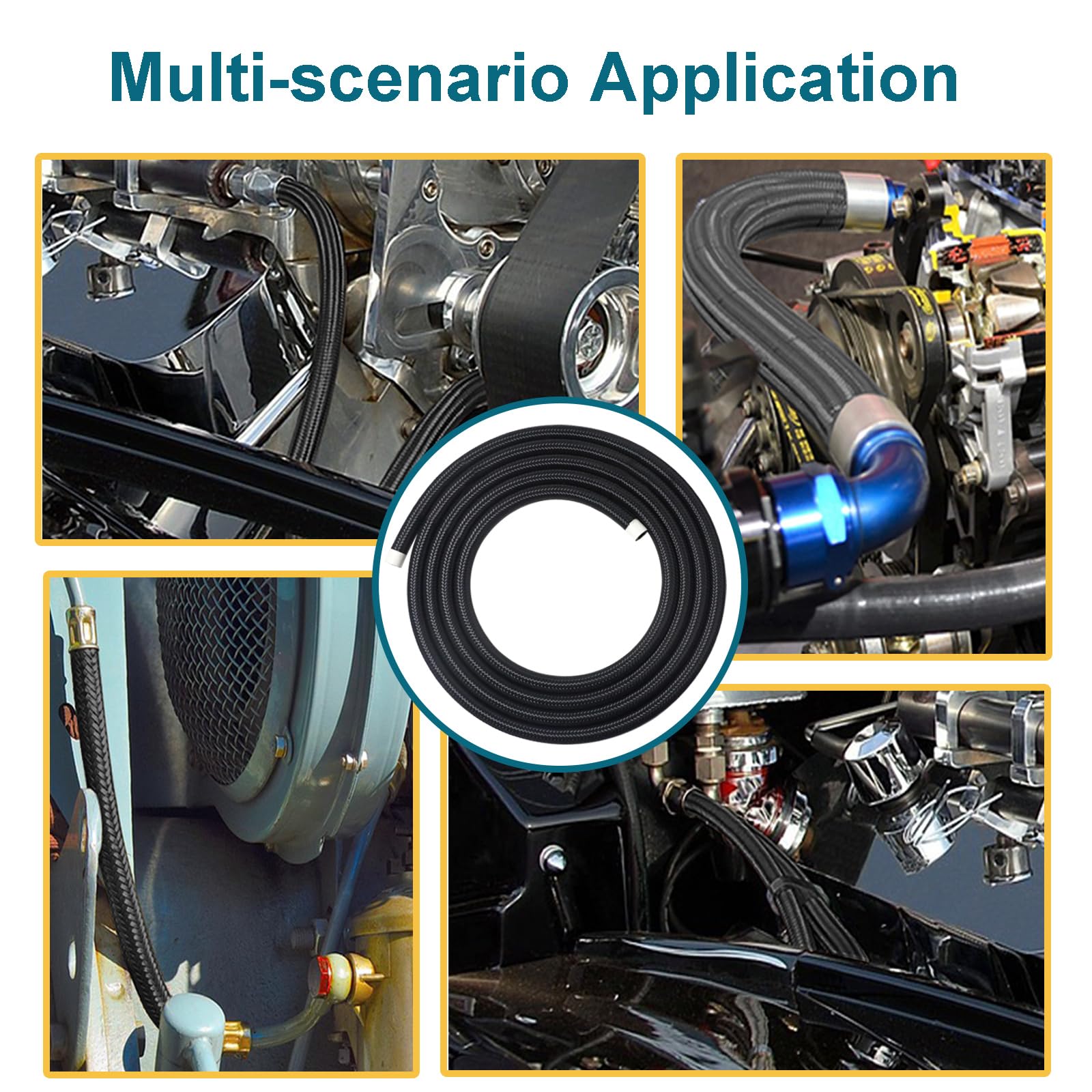 VWTNI 8AN Fuel Line, 8AN CPE Fuel Hose, 5FT Transmission/Oil Cooler Lines, Nylon Braided Fuel Line Hose.