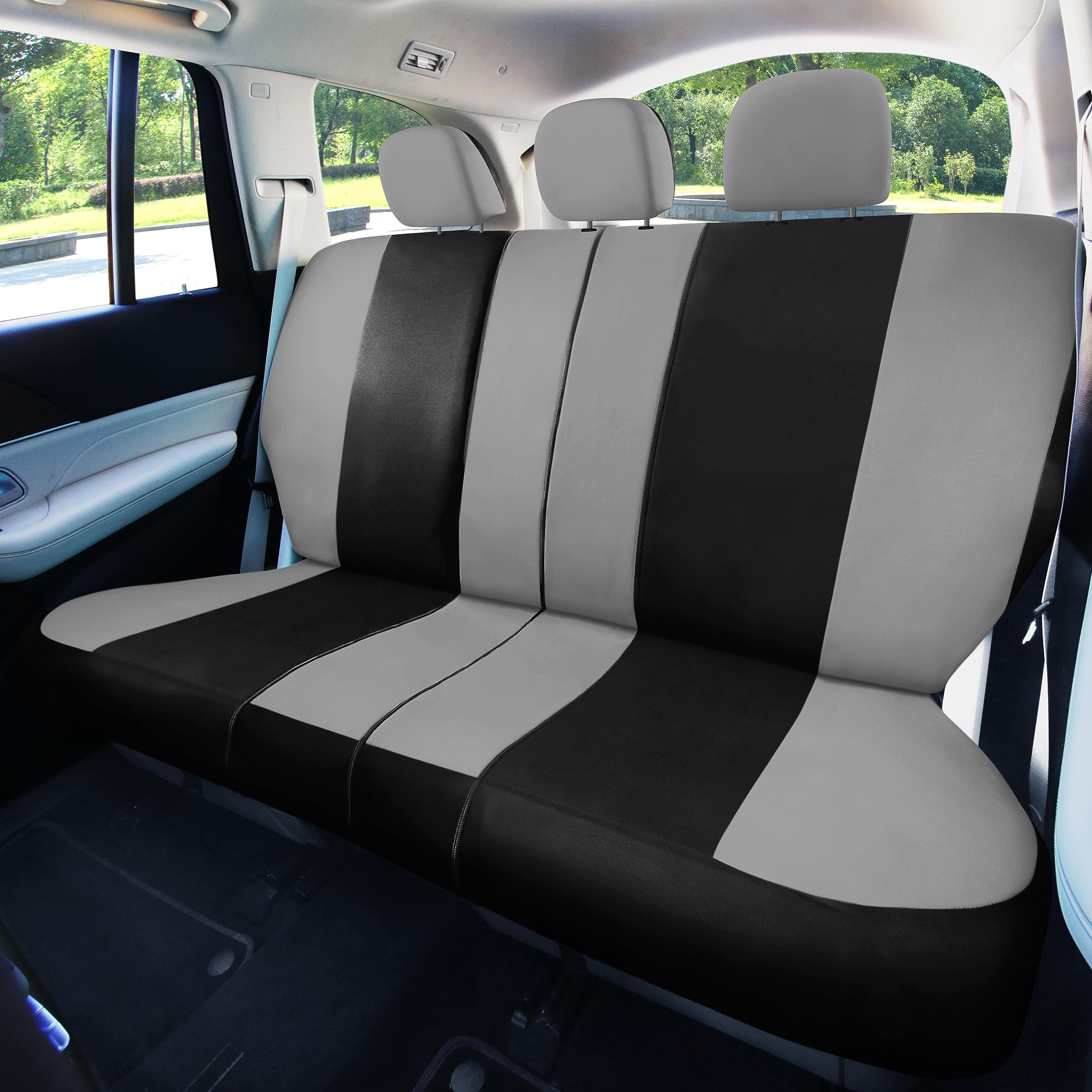 FH Group Car Seat Cover Light Breezy Gray Seat Cover Flat Foam Padding Cloth Full Set Automotive Seat Covers,Airbag Compatible &