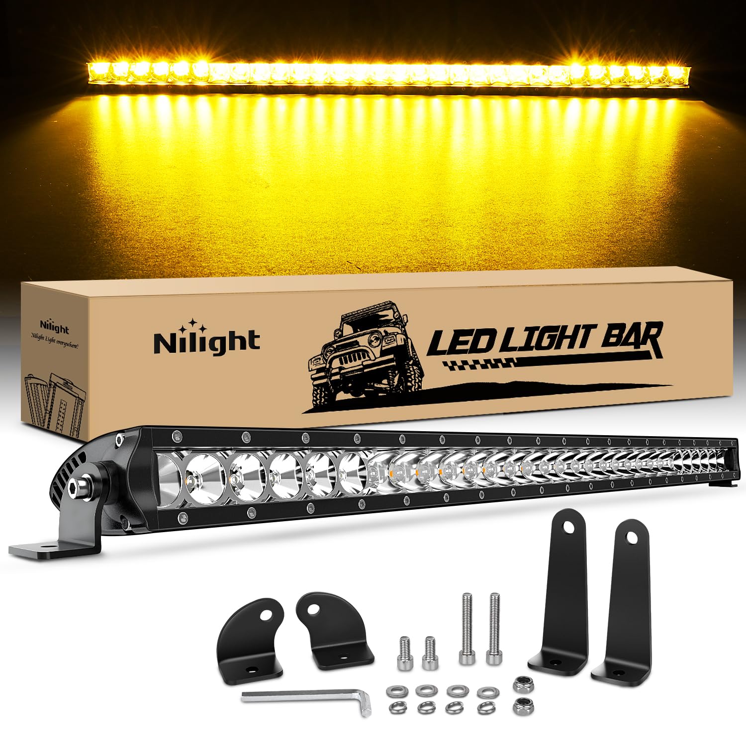 Nilight Led Light Bar Amber 31 Inch 150W Super Slim Spot Flood Combo 14500Lm 3D Driving Fog Off Road Lights For Trucks Pickup Su