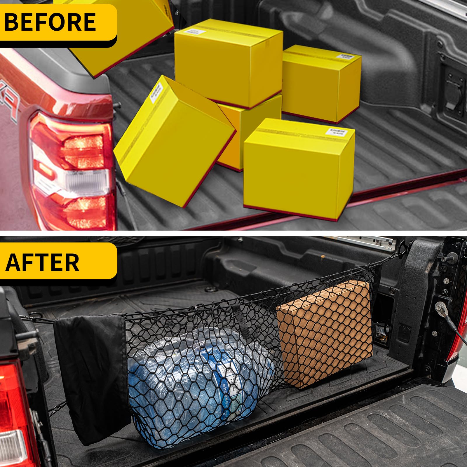 Maxzina Cargo Net for 2022-2026 Ford Maverick Truck Bed, 3.28'×1.15', Black Double Layer Mesh Organizer with Storage Bag