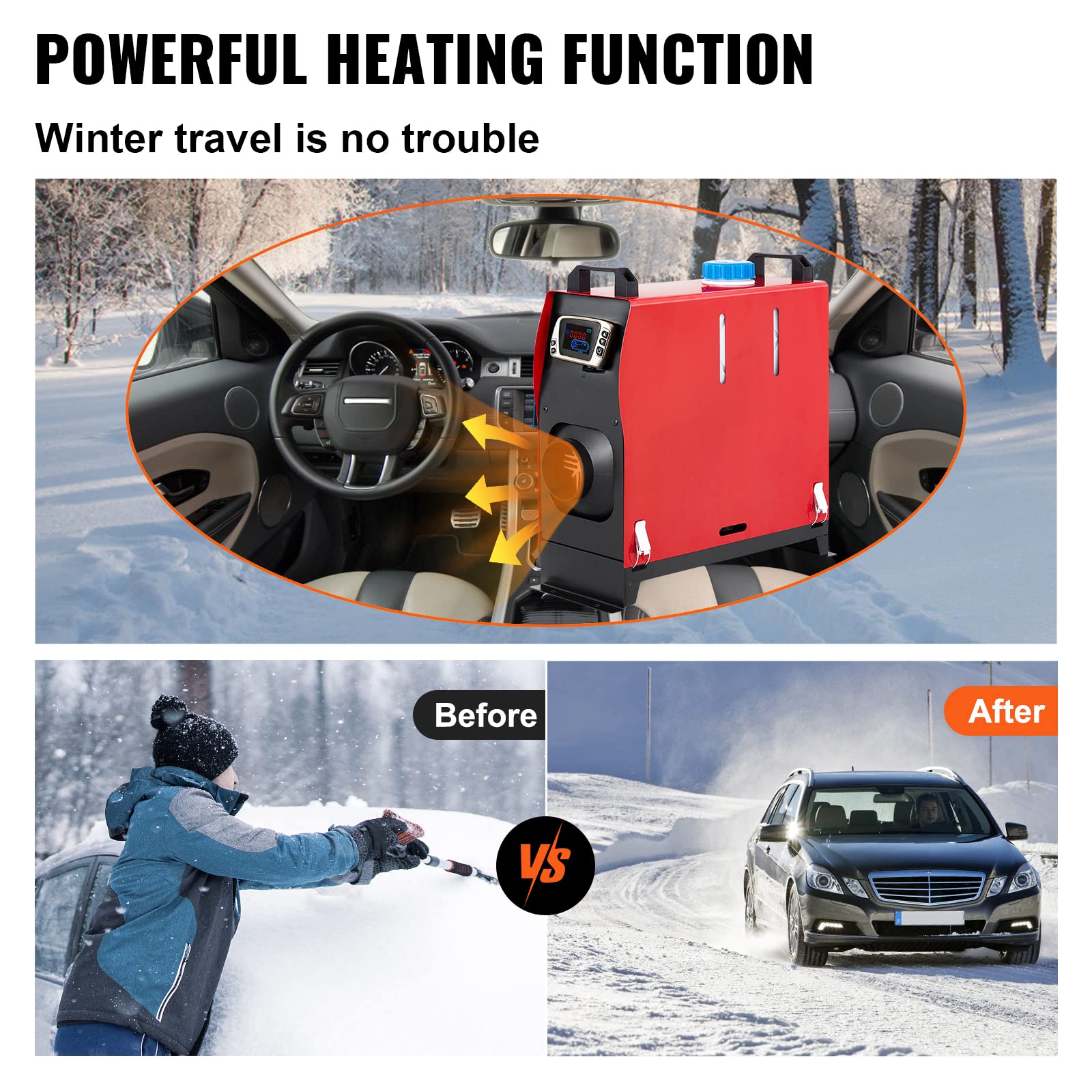 VEVOR Diesel Air Heater 8KW with Remote Control, LCD Switch - Black/Red, Ideal for Cars, Buses, Trucks, and Boats