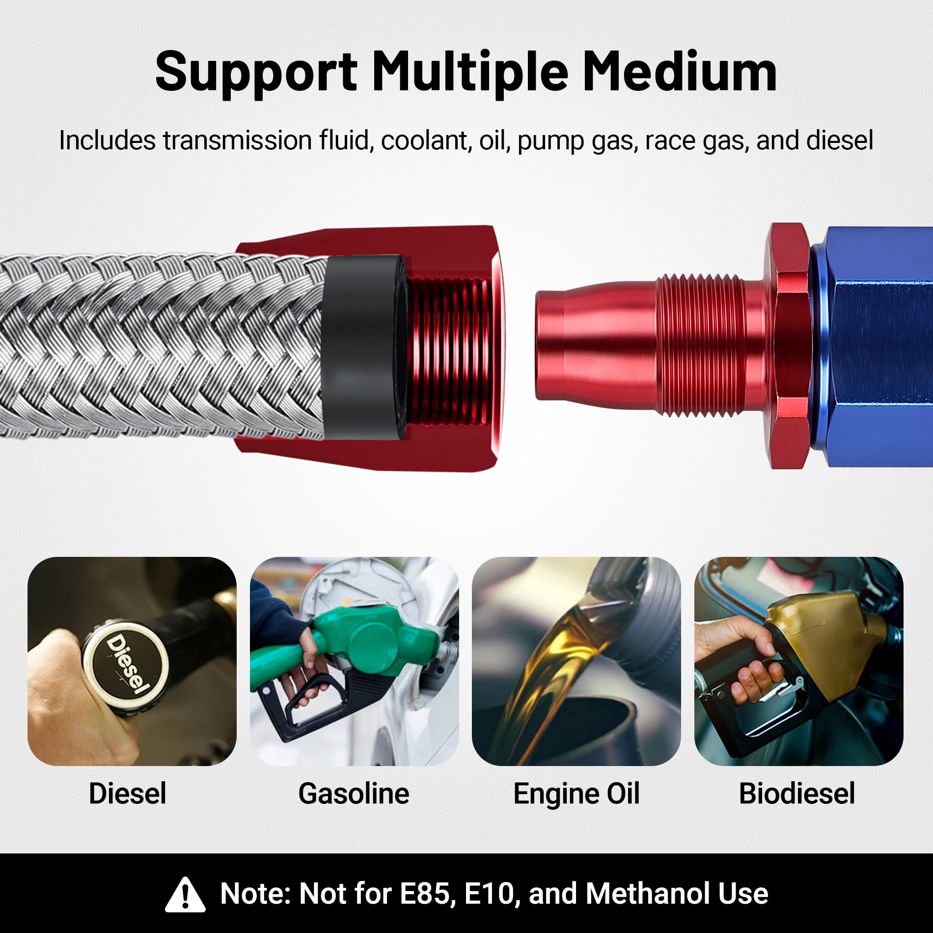 EVIL ENERGY 8AN Fuel Line Kit 20FT, 8AN Hose Stainless Steel Braided Fuel Line Hose Fitting Kit CPE, Silver