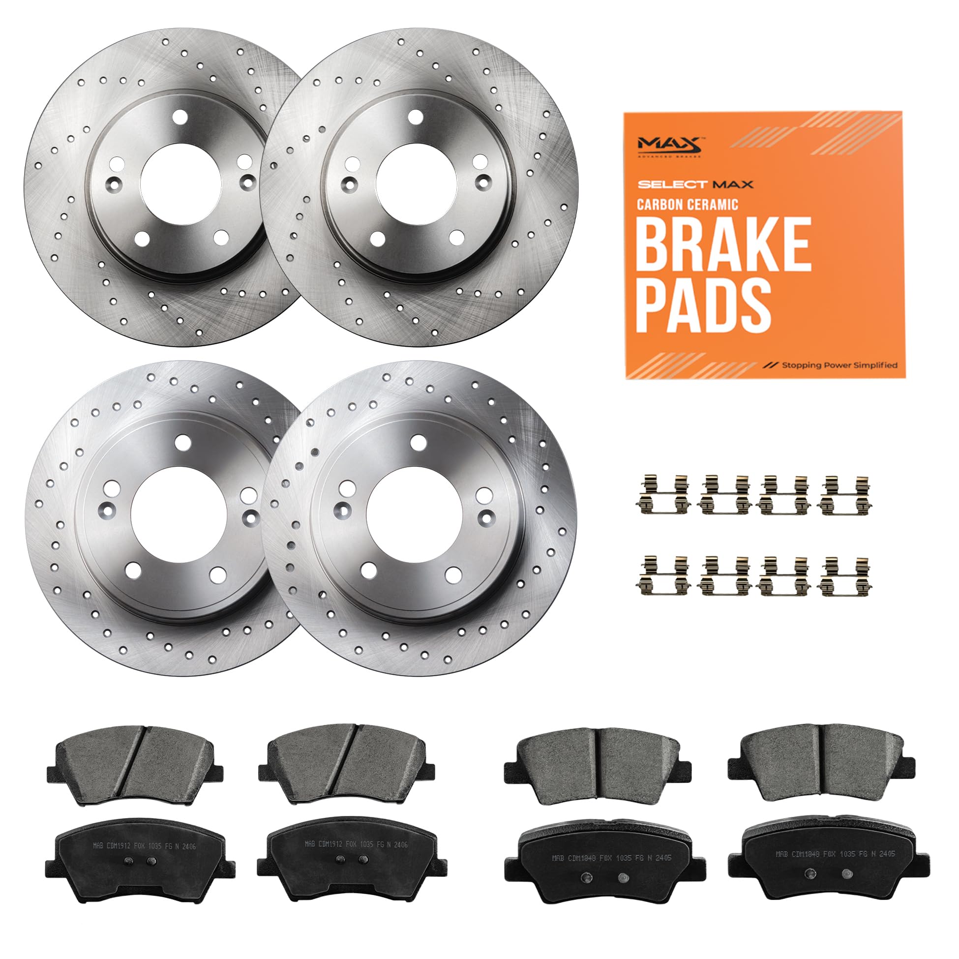 Max Advanced Brakes Front & Rear Brake Kit Compatible With 2017 2018 2019 2020 Hyundai Elantra Exc 1.6 L4 Engine Replacement Cro