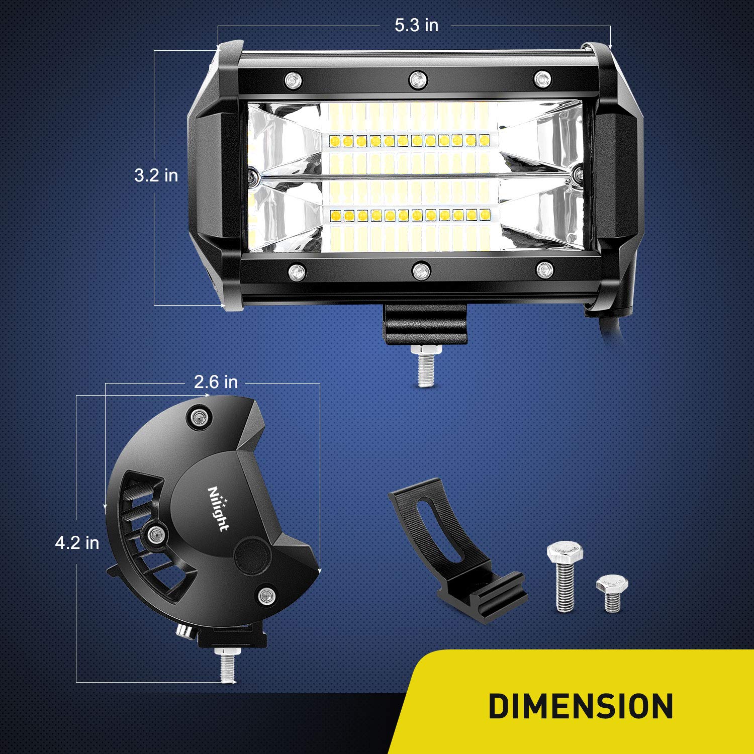 Nilight 18001F-B 2Pcs 5Inch 72W Double Row Flood Bar 10800Lumens Driving Fog Led Off Road Lights For Trucks Jeep Atv Utv Suv Boa
