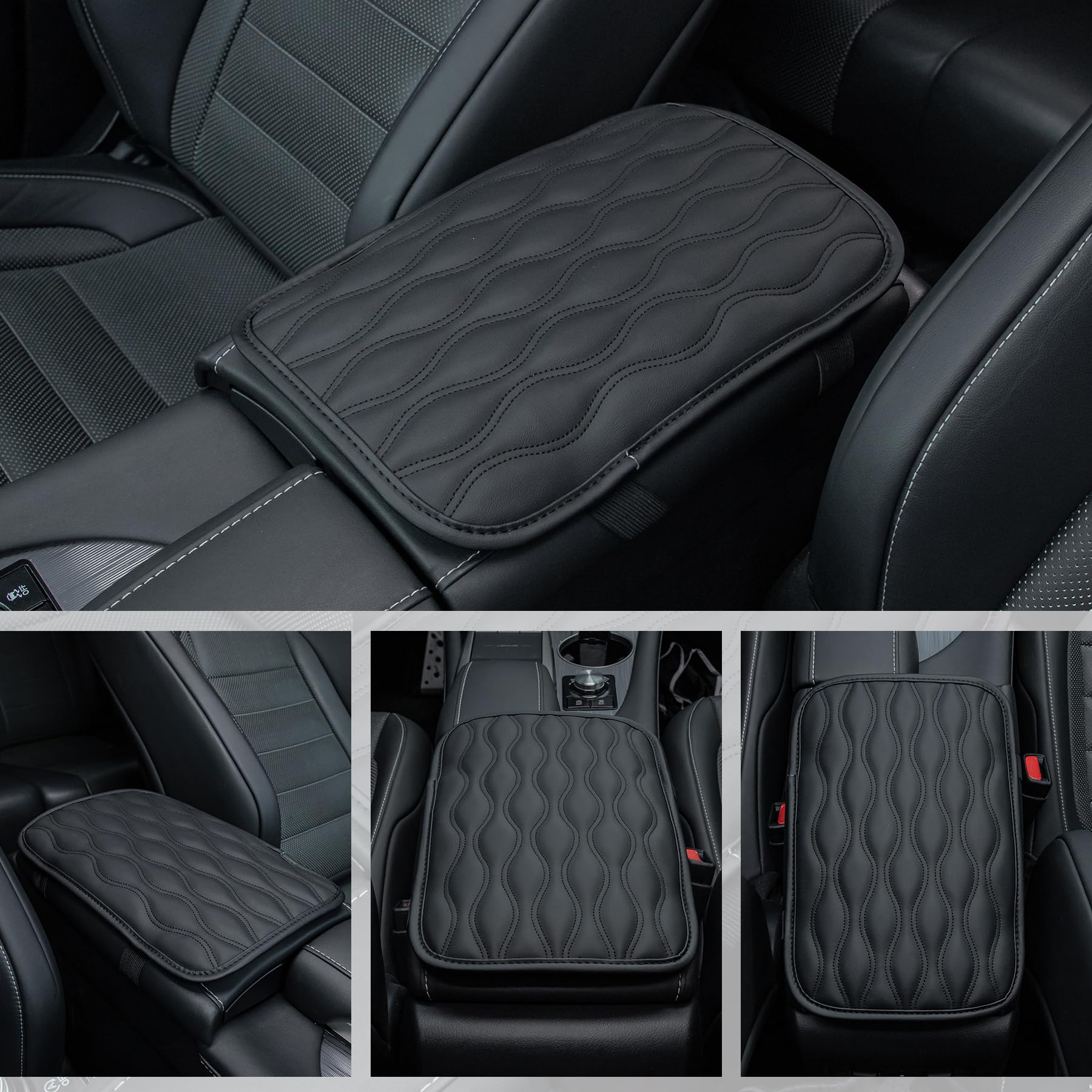 Amiss Auto Center Console Pad, Universal Waterproof Armrest Seat Box Cover, Car Interior Accessories, Leather Auto Armrest Cover
