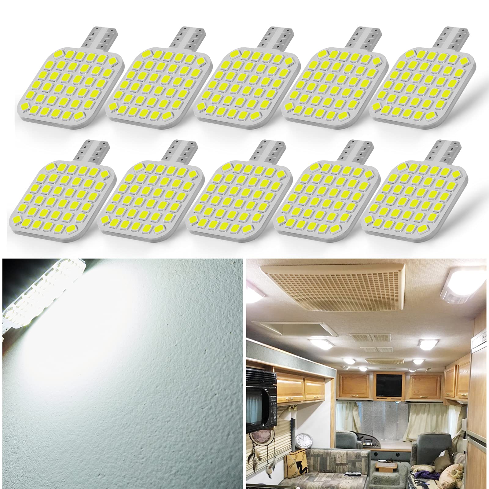 Brishine 10Pcs 921 Interior Led Light Bulbs For Rv, Super Bright 36-Smd 6000K White T10 922 912 194 Led Bulbs Replacement For Camper Trailer Motorhome Marine Boat Indoor Ceiling Dome Lights(12V Dc)
