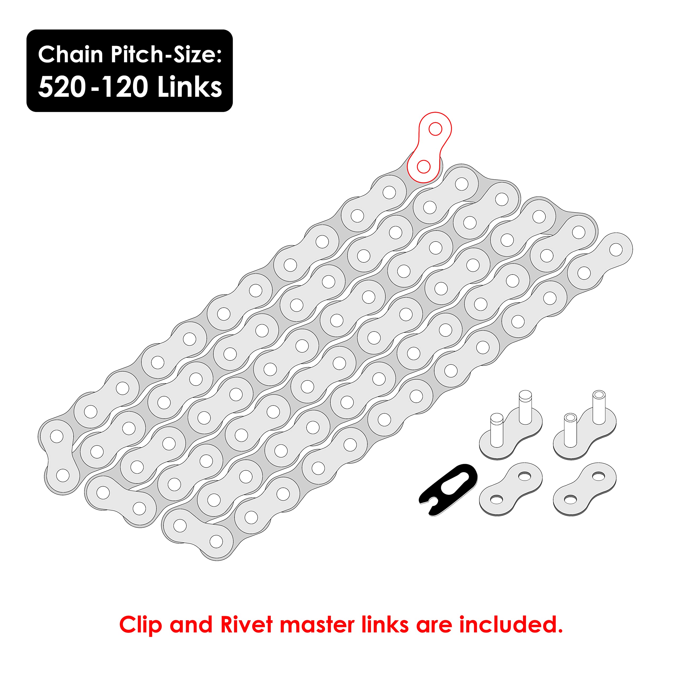 Caltric Balck 520-Pitch 120-Links Non-Oring Drive Chain Compatible with ATV/UTV/Quad/Side X Side/Motorcycle/Dirtbike/with Rivet