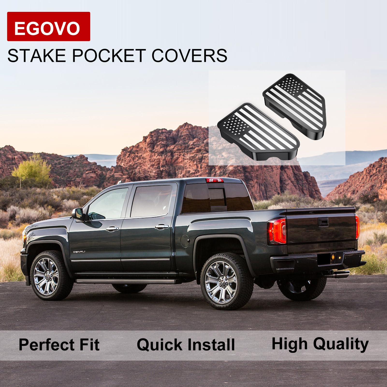 Egovo Stake Pocket Covers For 2014-2018 Gmc Sierra 1500,Chevy Silverado 1500/2500/2500Hd/3500 Truck Bed Rail Stake Pocket Caps,