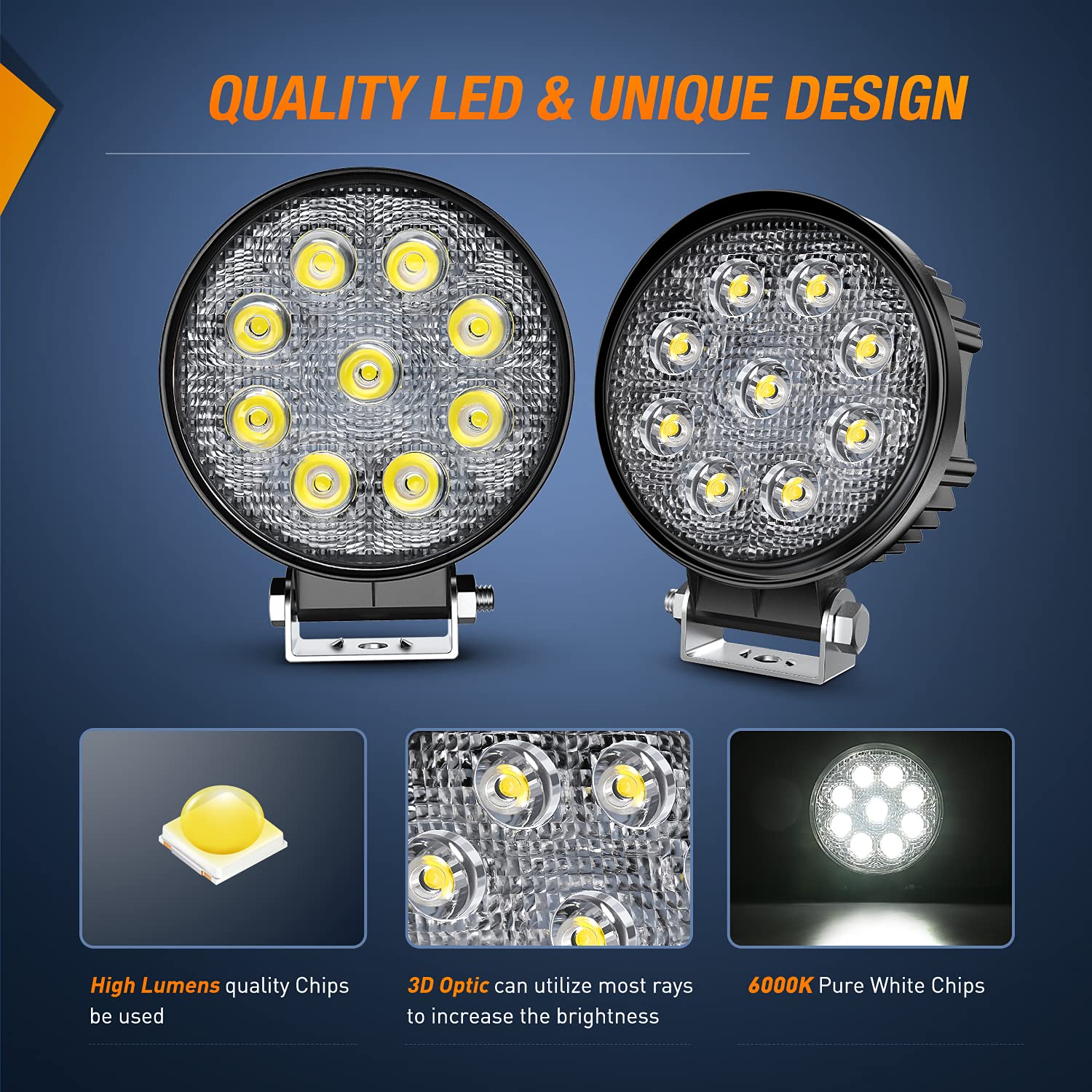 Nilight 15016F-B Led 2Pcs 4.5'' 27W 3000Lm Round Flood Light Pod Off Road Fog Driving Roof Bar Bumper For Jeep,Suv Truck, Hunter