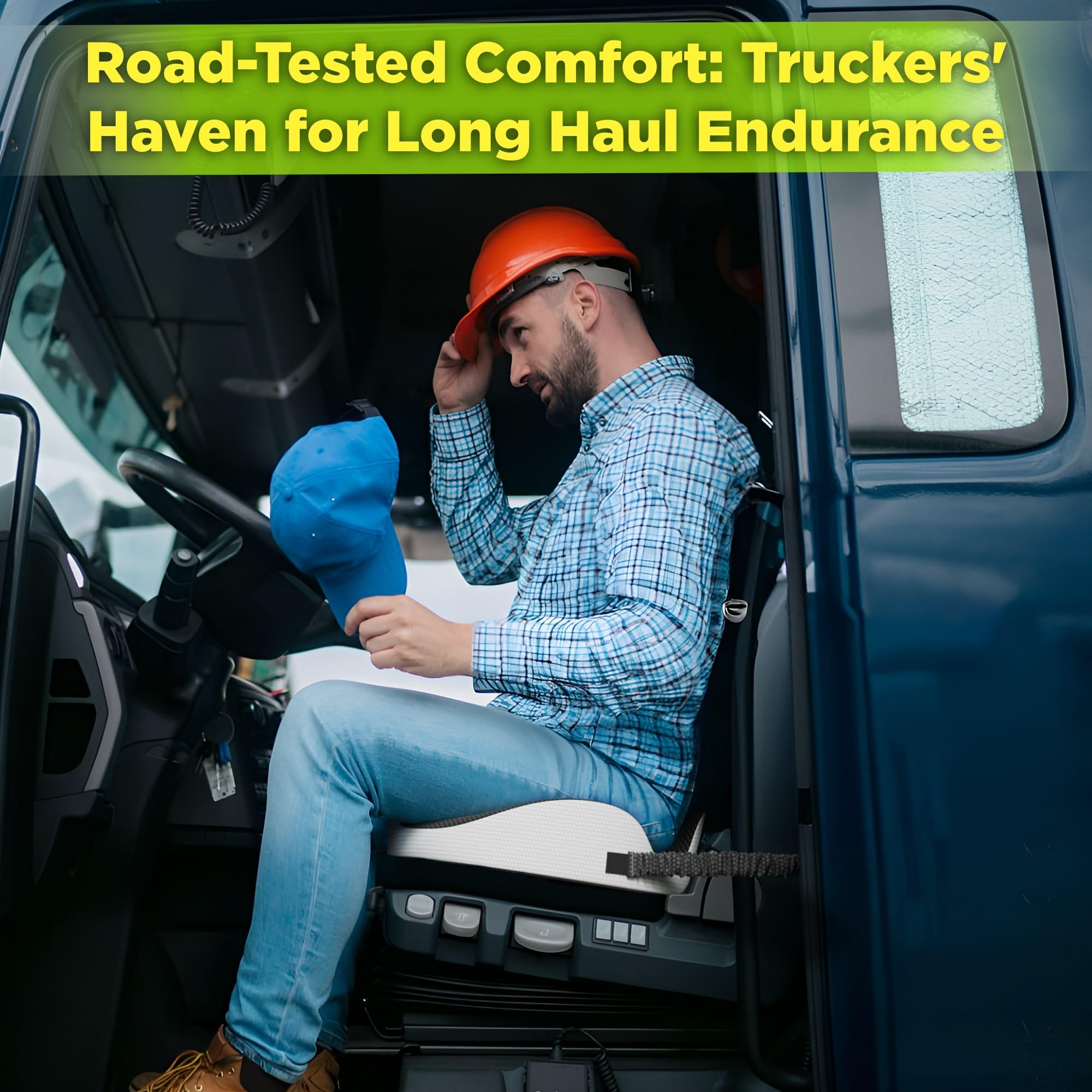 Truckules Truck Seat Cushion – Memory Foam, Gray, Model TSC1, Upgraded Back Support, Pain Relief for Long Drives