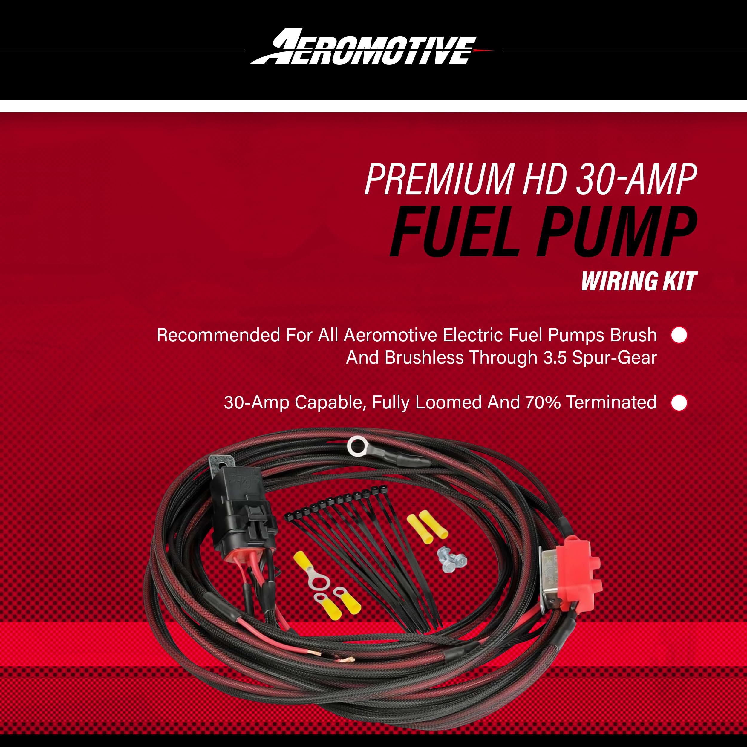 Aeromotive 16307 Fuel Pump Wiring Harness Relay Kit, 30 Amp, 20' Long Wire
