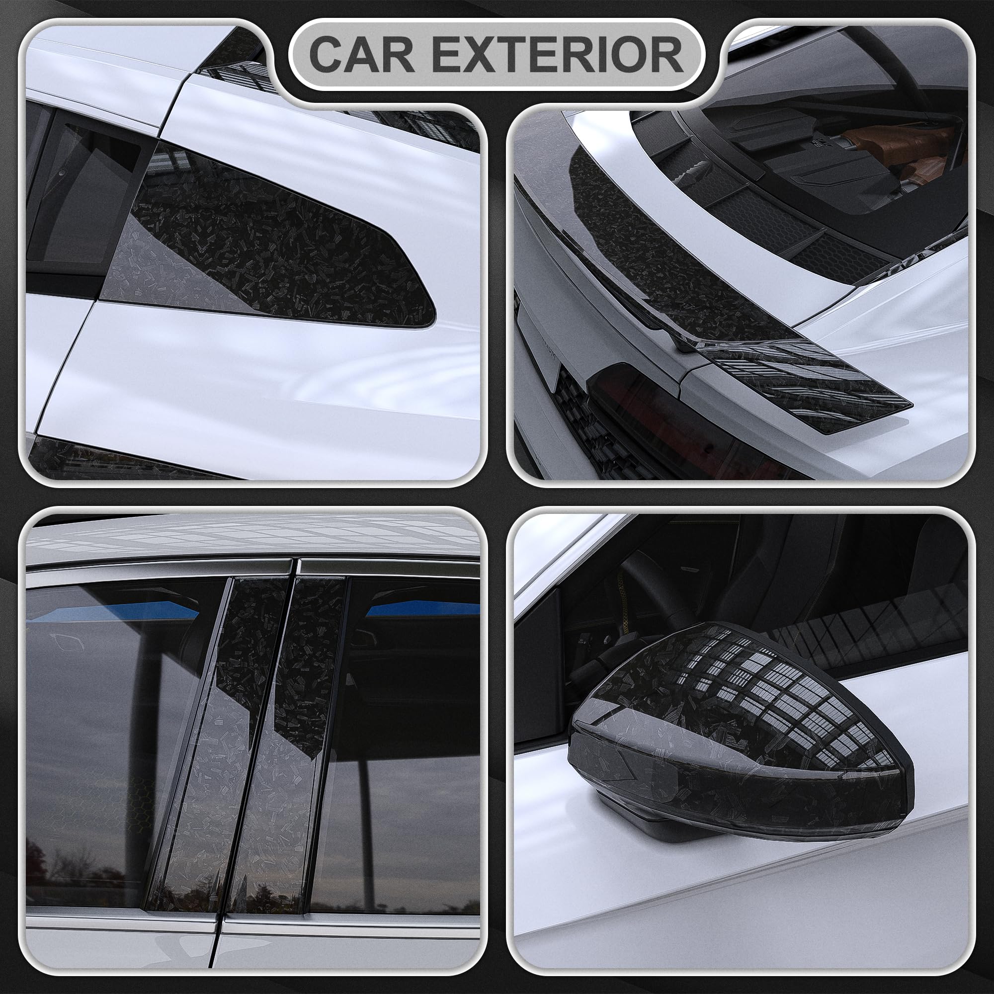 Lypumso Black Forged Carbon Fiber Vinyl Wrap, High Gloss Car Wrap Vinyl Film With Bubble Free Air Release Technology Diy Auto De