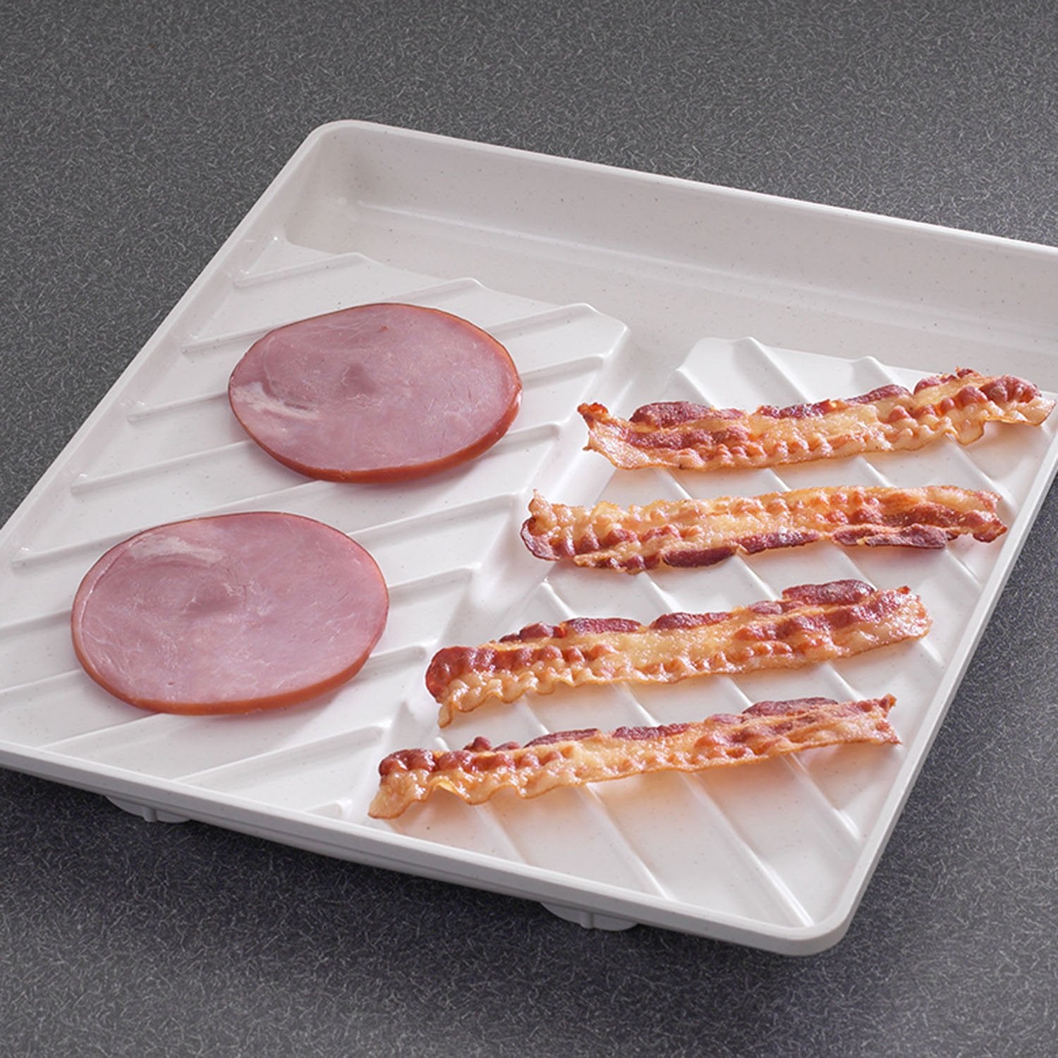 Nordic Ware Microwave Bacon Tray & Food Defroster, White, 11.9" x 10.3" x 1.3", Model 60150