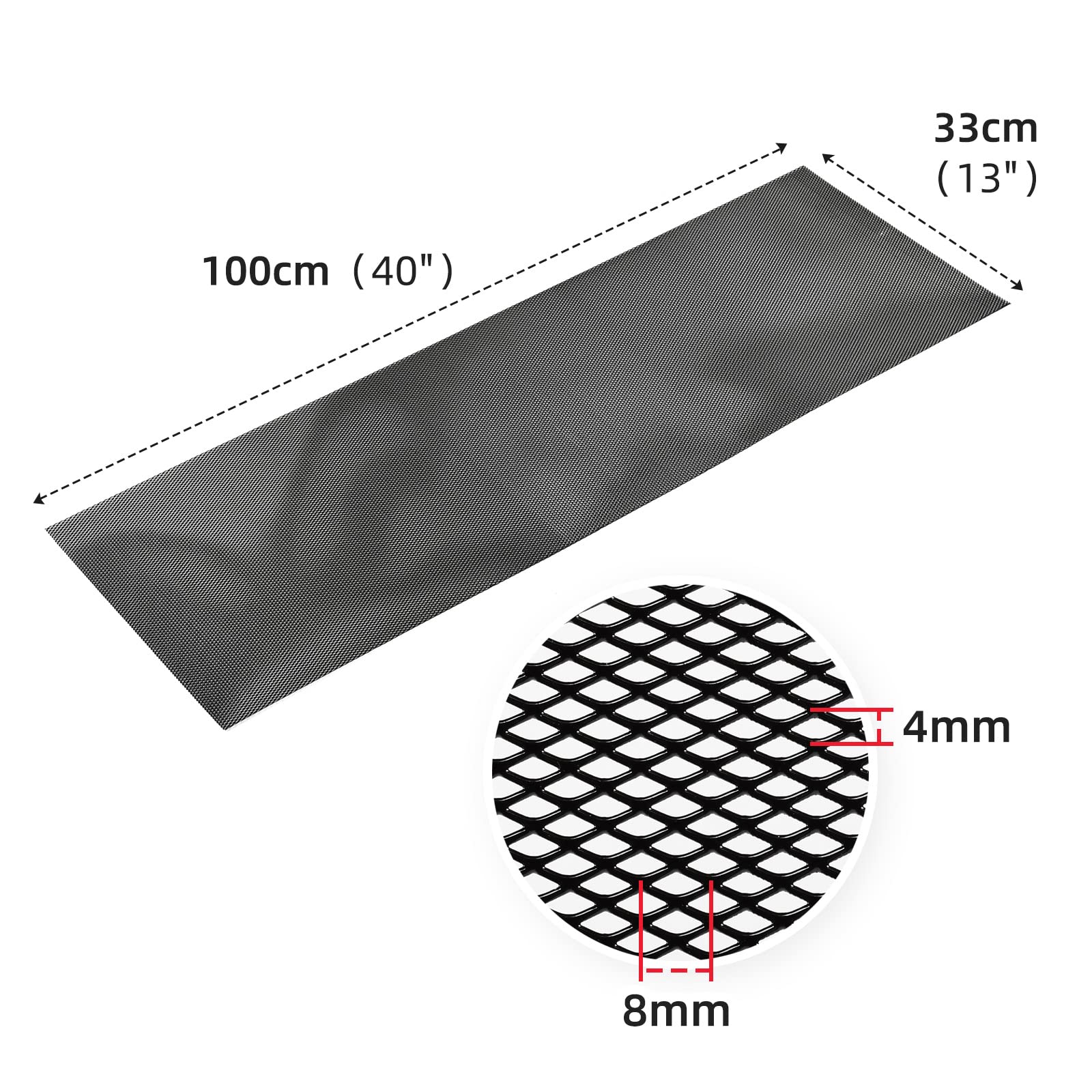 AggAuto Car Grill Mesh - Aluminum Alloy Grille Insert 40"x13" with 4x8mm Rhombic Holes, Black
