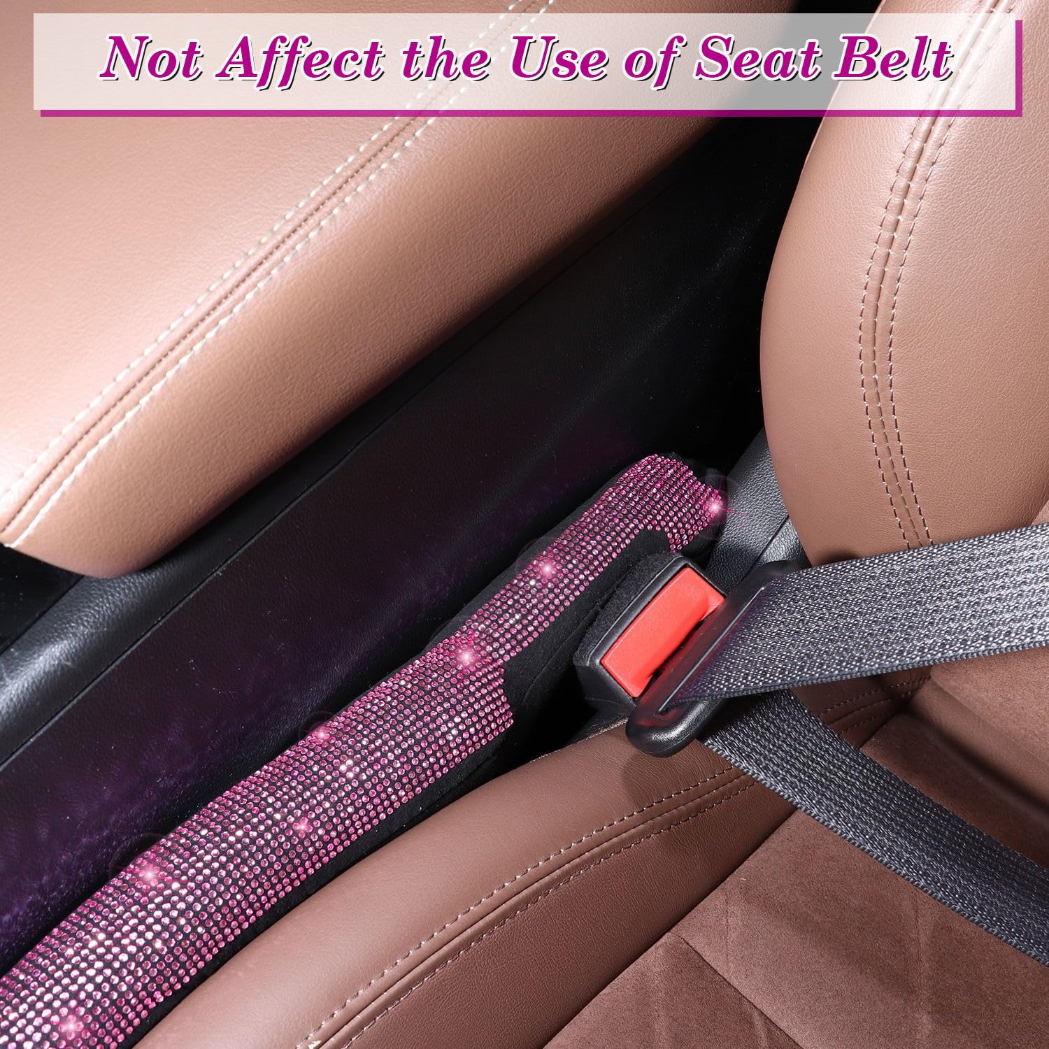ToBeQueen Bling Pink Car Seat Gap Filler 2 Pack - Universal Fit for Car SUV Truck, Handmade Crystal Rhinestone Pink Accessories