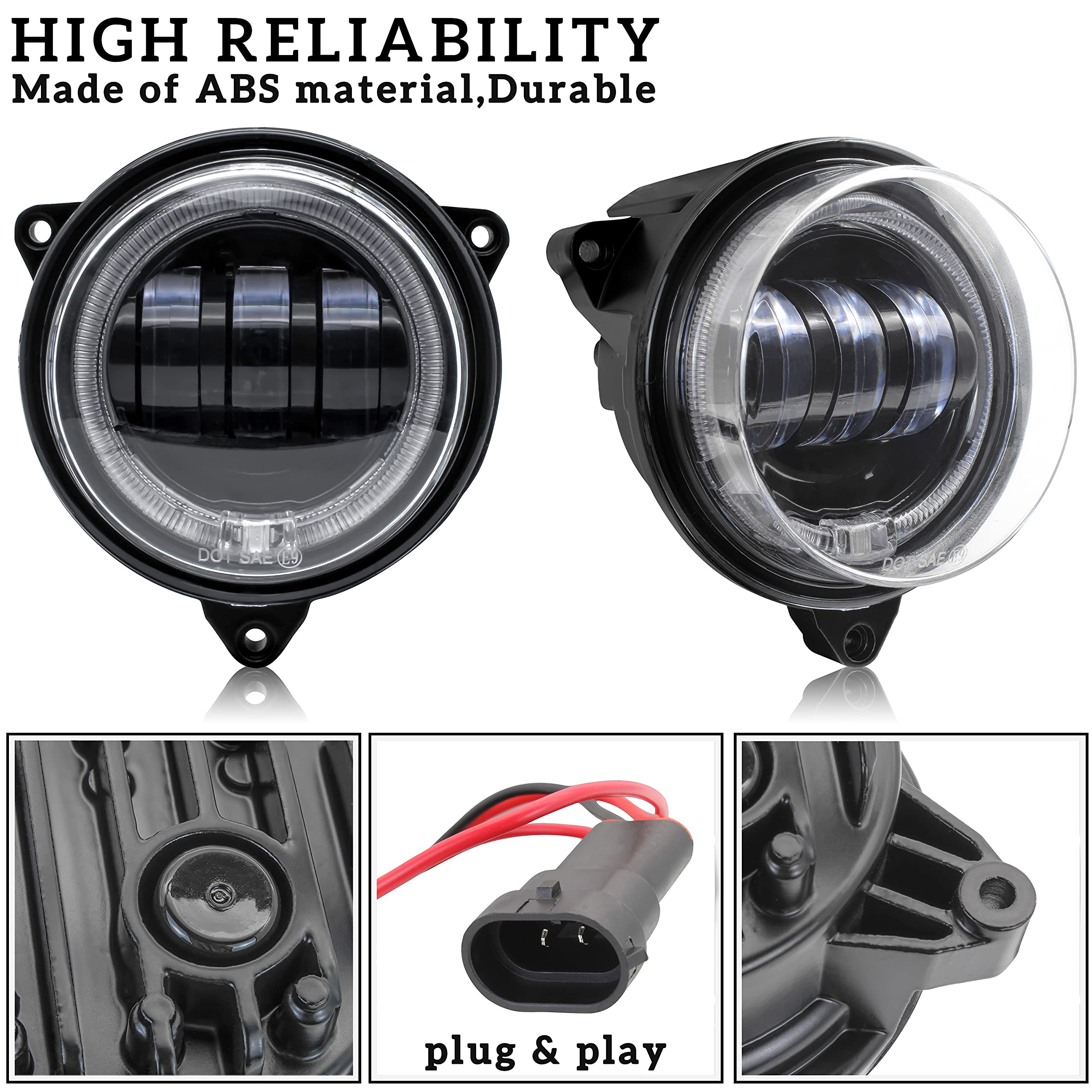 SAUTVS LED Low Beam Headlights with Halo Ring DRL for Can-Am Outlander 500-1000 (2012-2022) - Black, 2PCS, Replace #710006