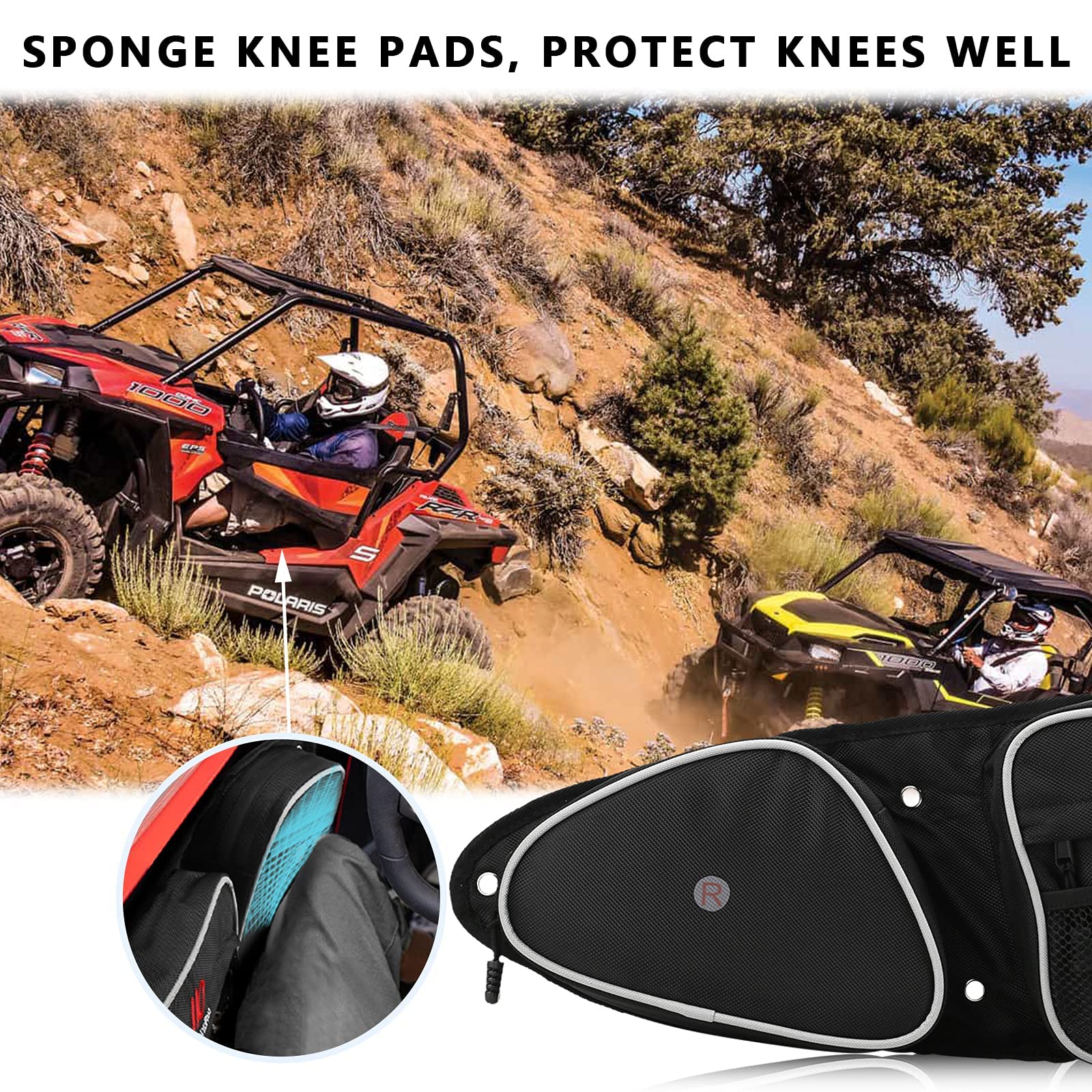 ZIDIYORUO RZR Door Storage Bag Set - Front Bags with Knee Pad & Cup Holder, Compatible with 2014-2021 Polaris RZR XP Turbo, Door Bags