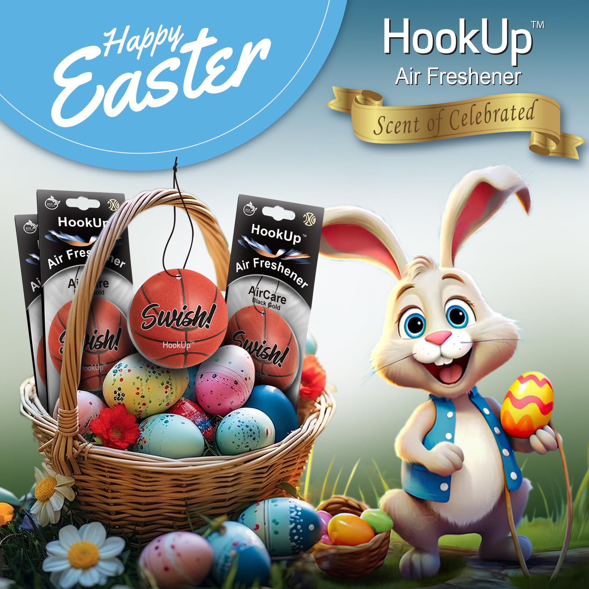 HookUp Basketball Car Air Freshener - 10 Pack, Black Gold Scent - Unique Gift for Players & Fans