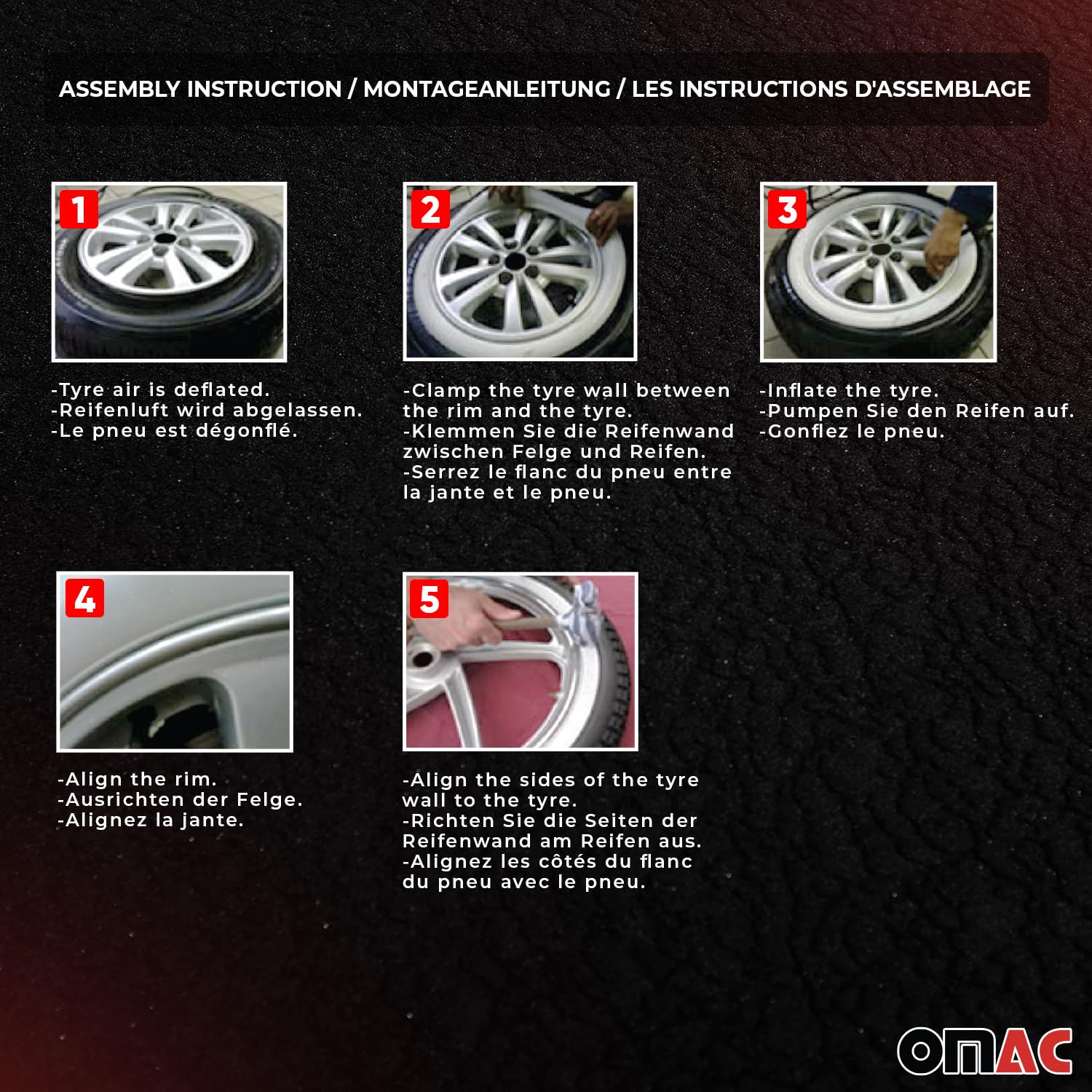 OMAC 15" White Wall Tire Insert Trim Set of 4 - Thin White Rubber, Model 96TW015W