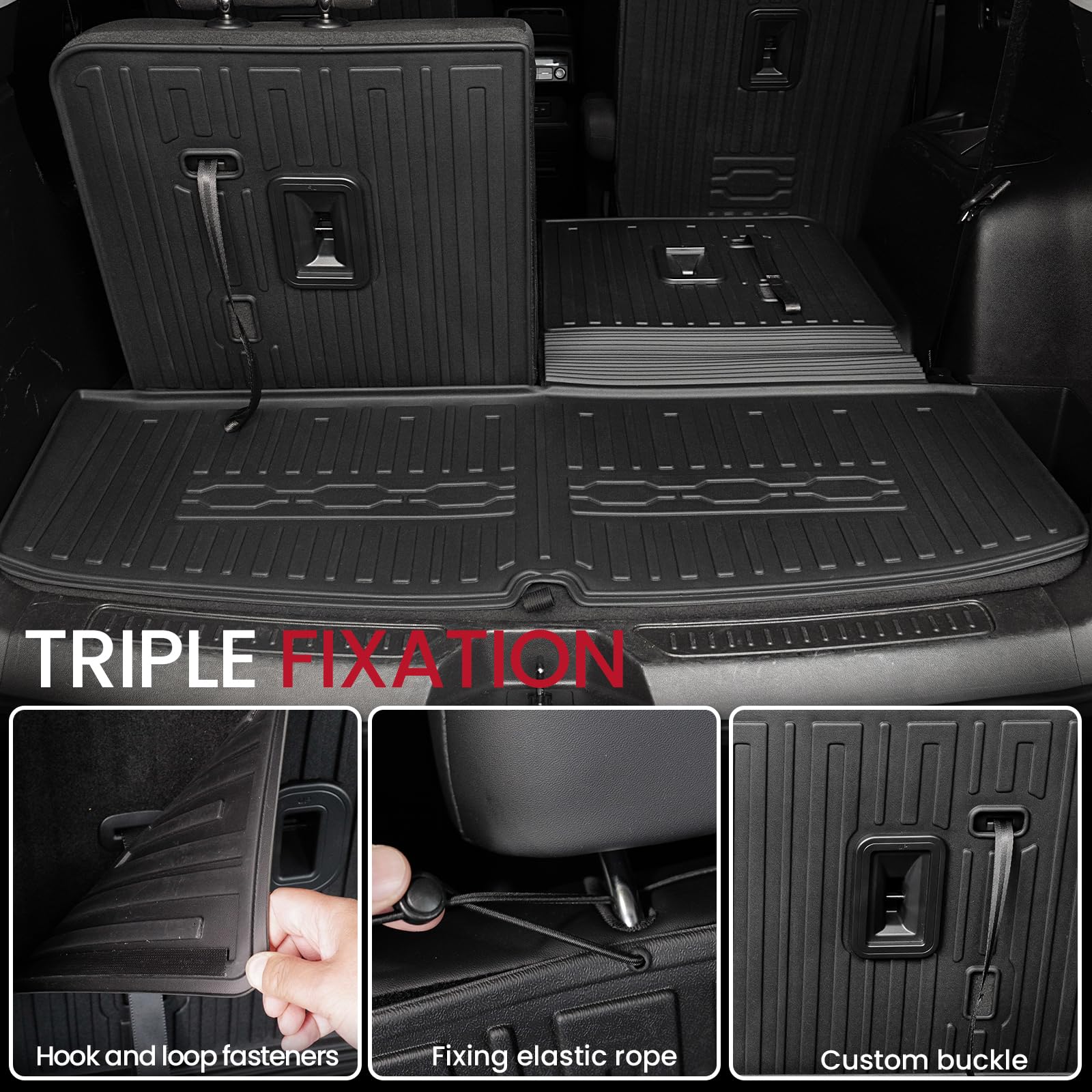 JOULARISE Cargo Mat Set for 2017-2023 GMC Acadia, All-Weather TPE, Black, 6 Seats, Model DZ24062714ZHZ