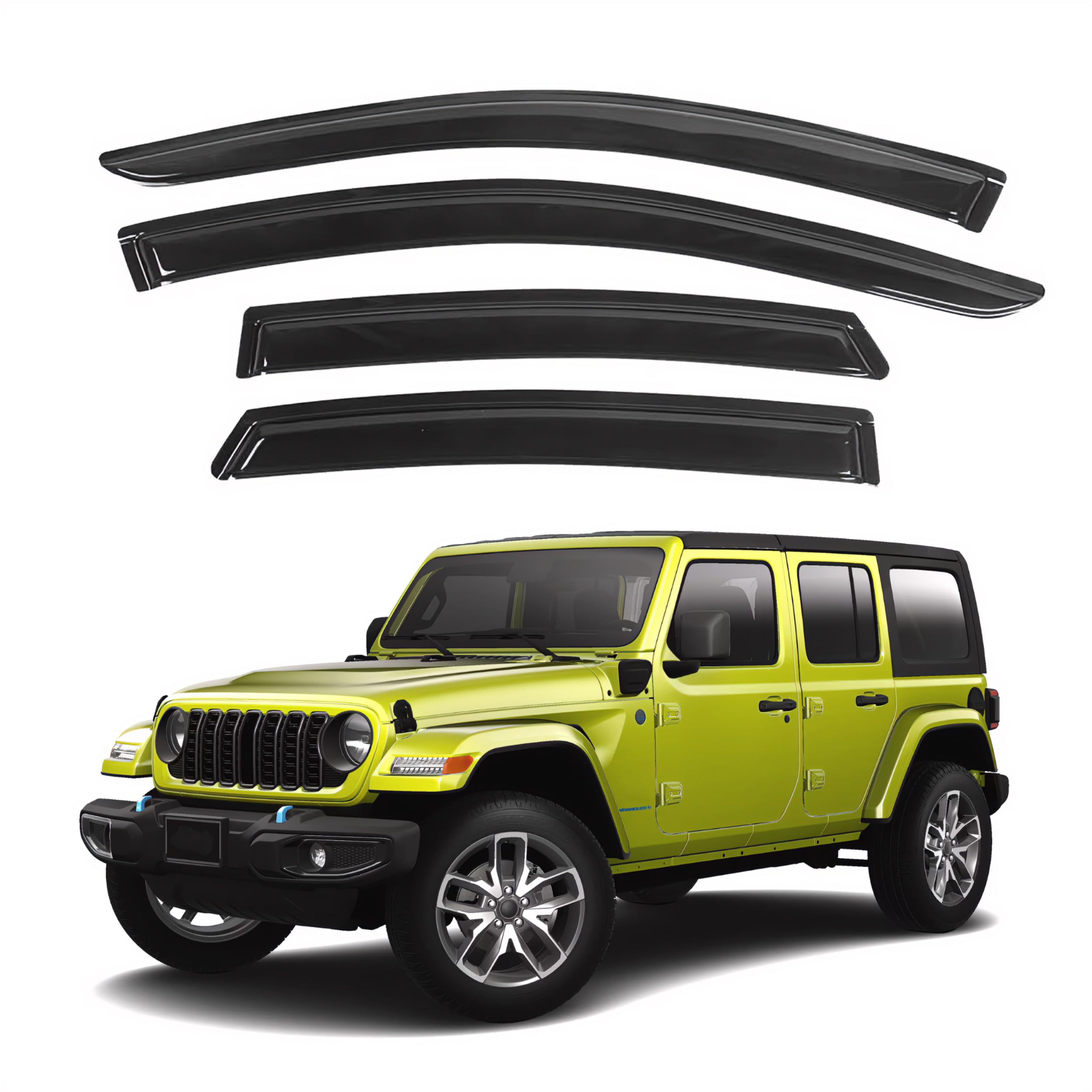 Ig Window Visor For Jeep Wrangler Jl Unlimited 4-Door 2018-2024 & Jeep Gladiator 4-Door 2020-2024, Rain Guard Tape-On Side Vent
