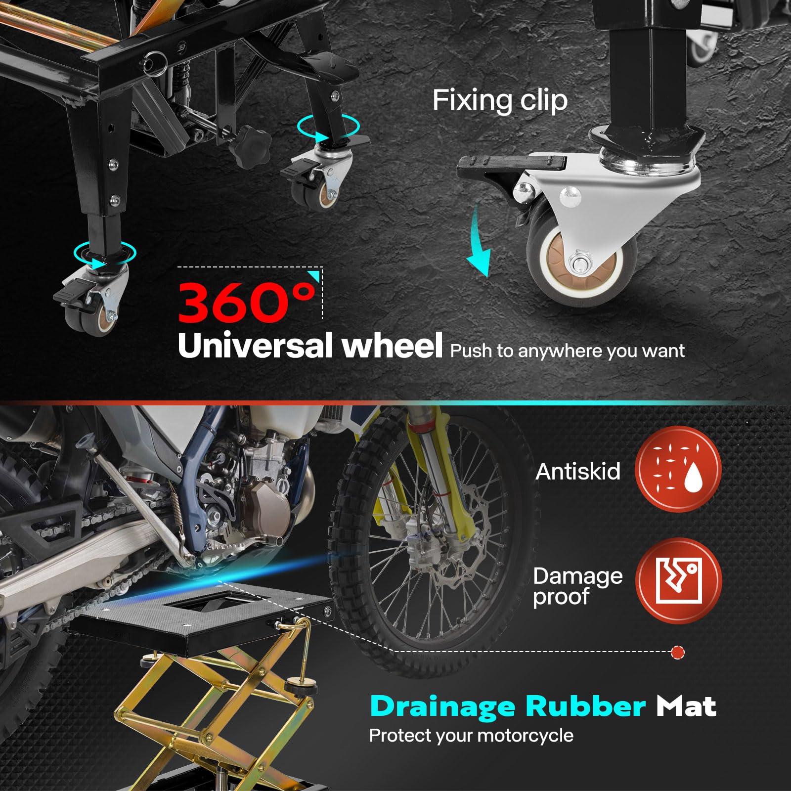 VIVOHOME Hydraulic Motorcycle Lift Jack Table - 350 lbs Capacity, 11.4x15x33.4 inches, Iron, Black, Model VH1225